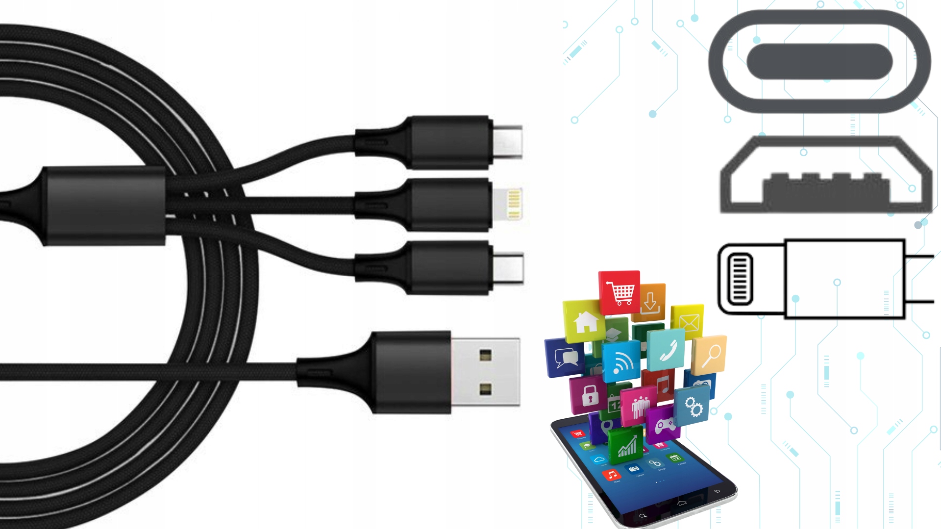 Ładowarka samochodowa SZYBKA 4xUSB QC 3.0 2.1A Kabel 3w1 ŁADOWANIE TELEFONU Liczba urządzeń ładowanych jednocześnie 4