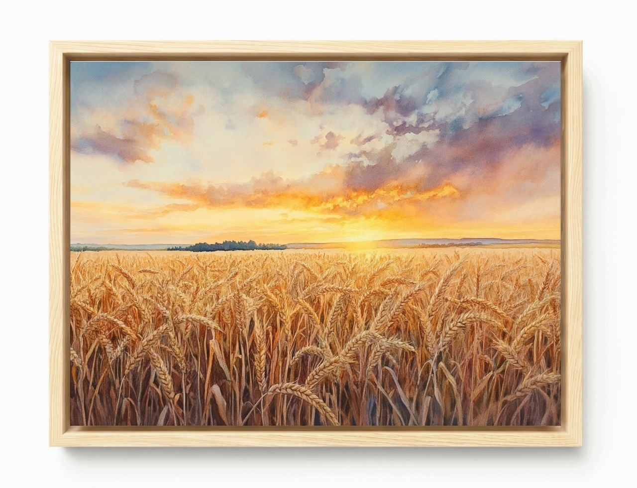 Obraz Rama American Box Pejzaž Dedina Pole Obilie Žatva Západ Slnko 80x60