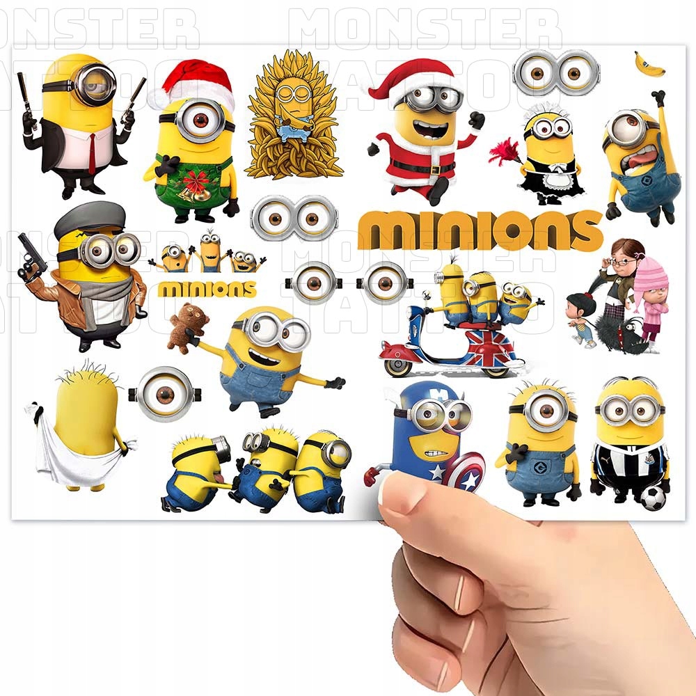 TATUAŻE ZMYWALNE TYMCZASOWE DLA DZIECI DZIECIĘCE MINIONKI WZORY ORYGINALNE Typ naklejka