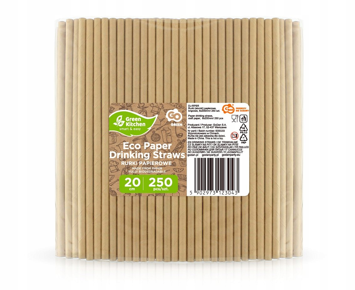 Słomki Papierowe do Picia Rurki Brązowe Raw EKO 20 cm XXL Paczka 250 szt. Marka Godan