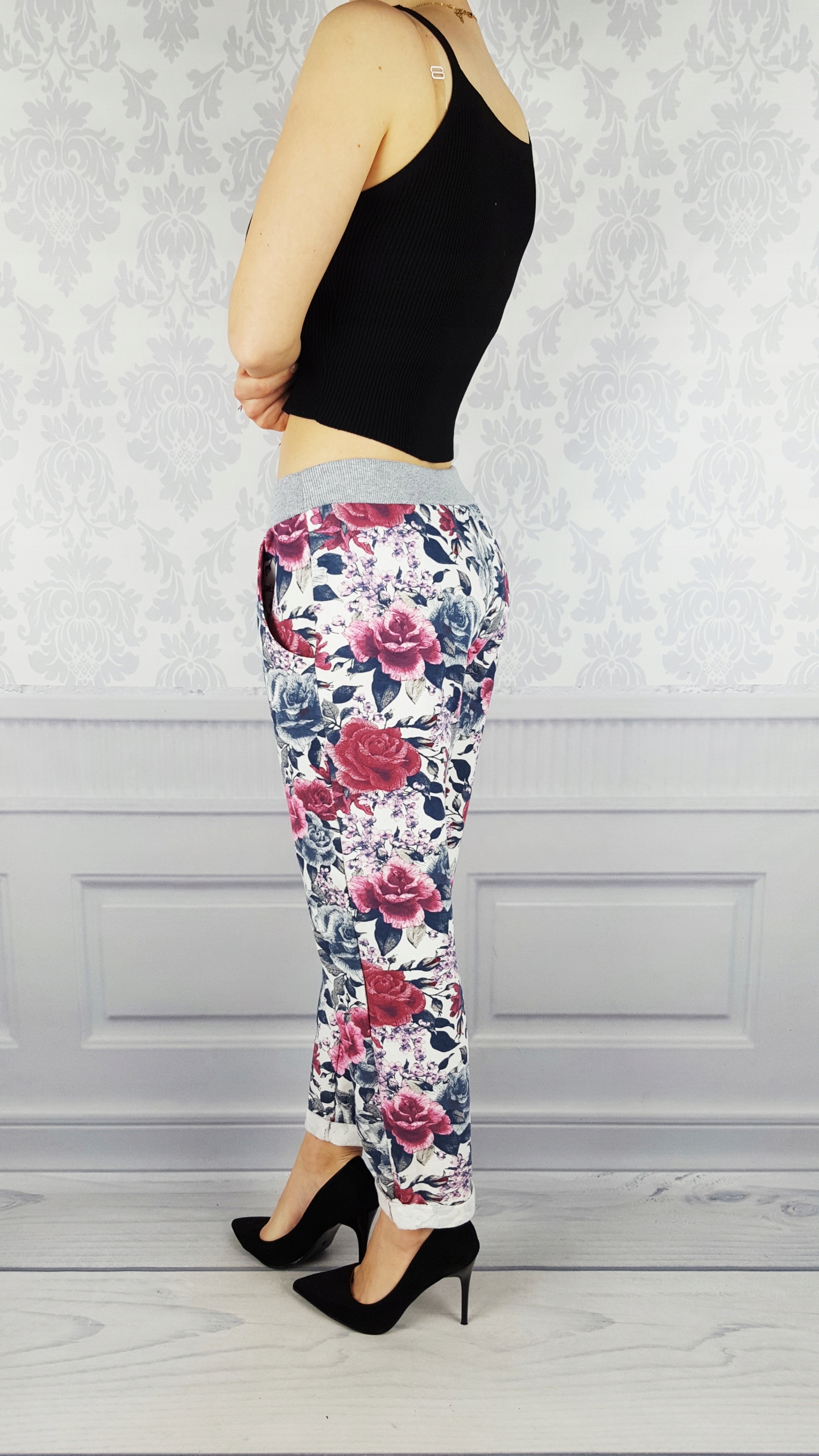 WYGODNE - SPODNIE - DRESOWE - KWIATY - BAWEŁNIANE Wzór dominujący inny wzór