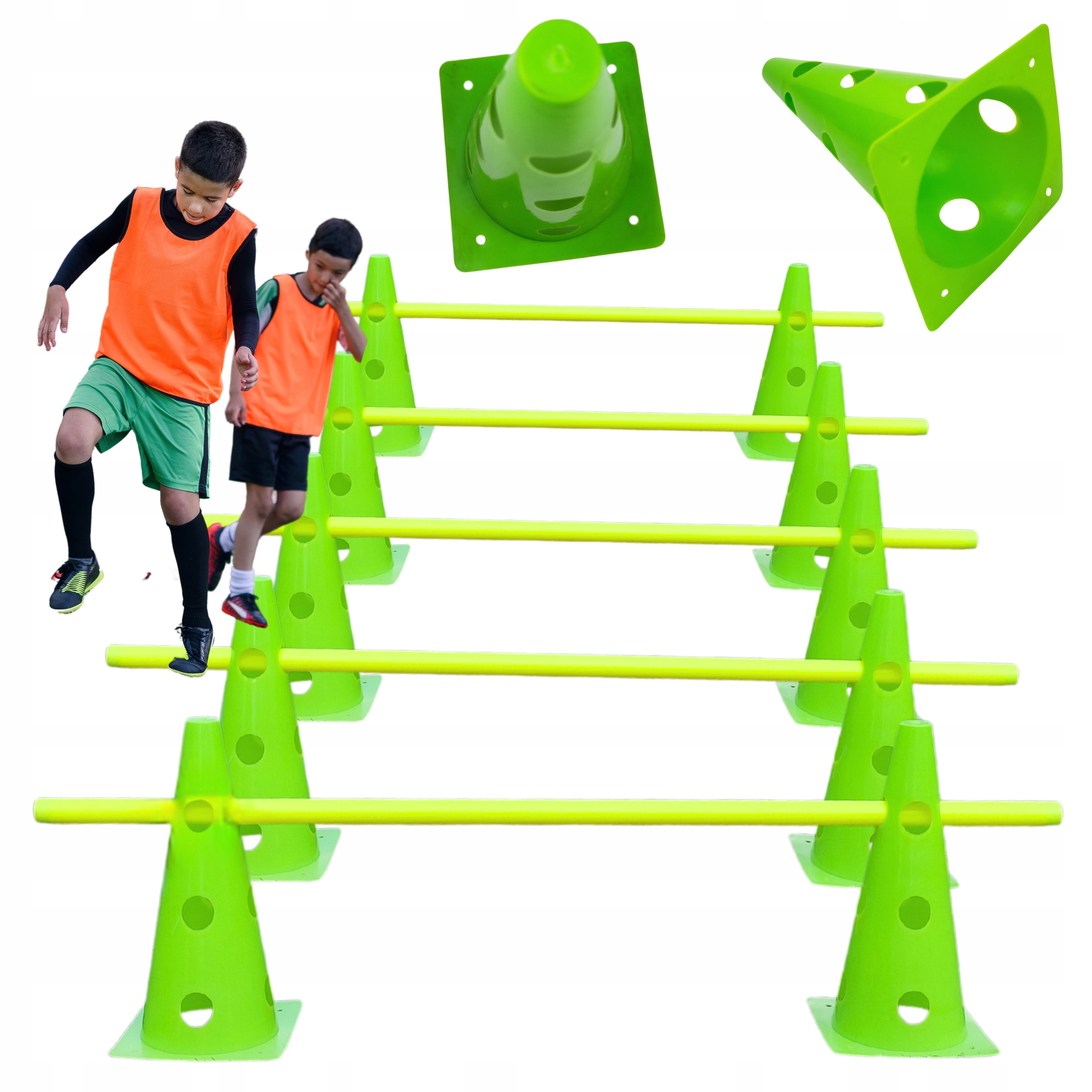 Zestaw sportowy pachołki i tyczki treningowe dla szkół klubów dzieci