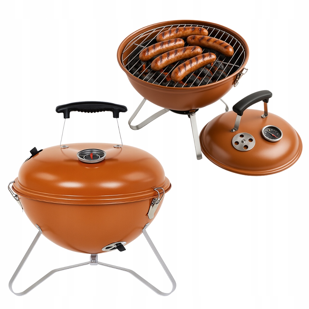 Grill węglowy przenośny BQ016 turystyczny z pokrywką solidny 36x42cm