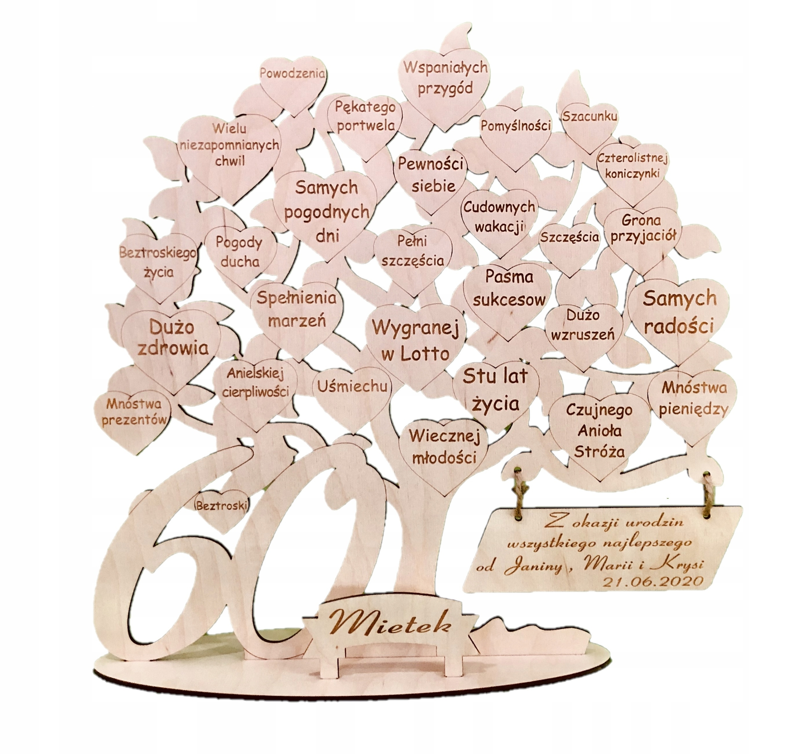 60. narozeniny, šedesátka, gravírovaný strom