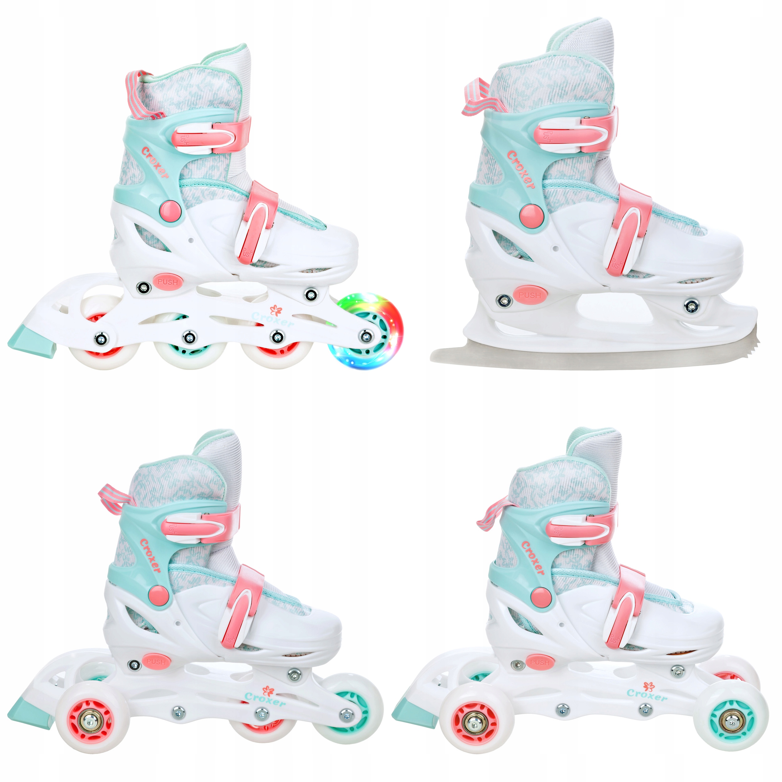 Rolki Łyżwy Wrotki Regulowane 4w1 Croxer Inez 30-33 Led