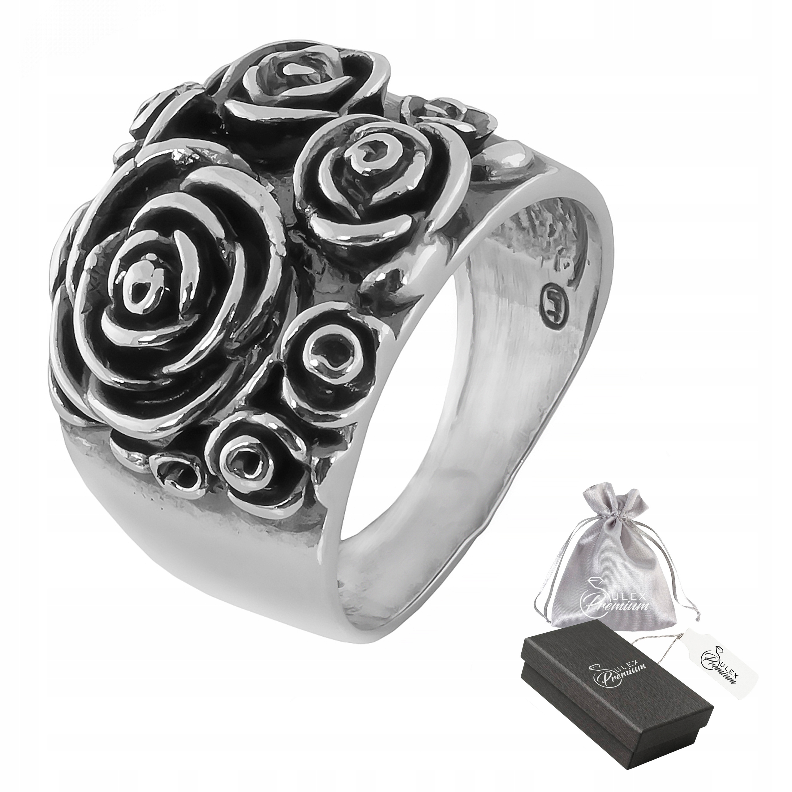 Stříbrný Prstýnek 925 Oxidovaný prsten s růžemi ve stylu vintage vel. 14