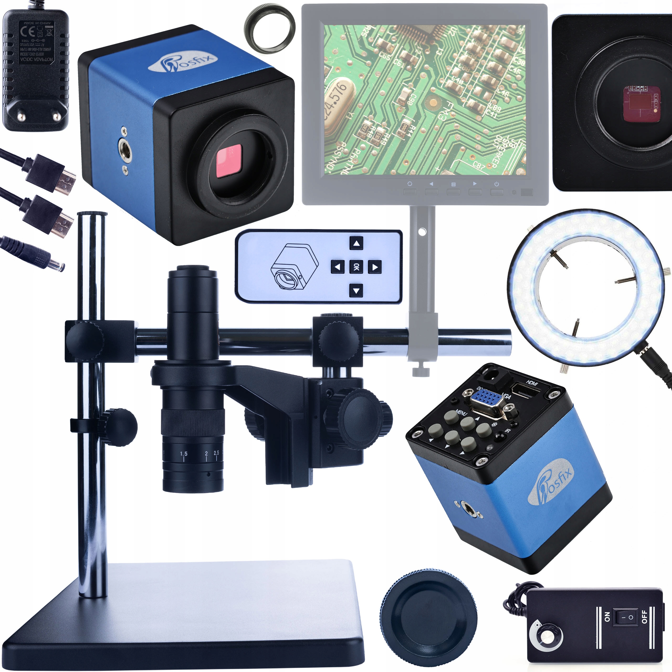 Sada Digitálních Mikroskopů Pro Pájení Rosfix, Výložník, Osvětlovač Kamera
