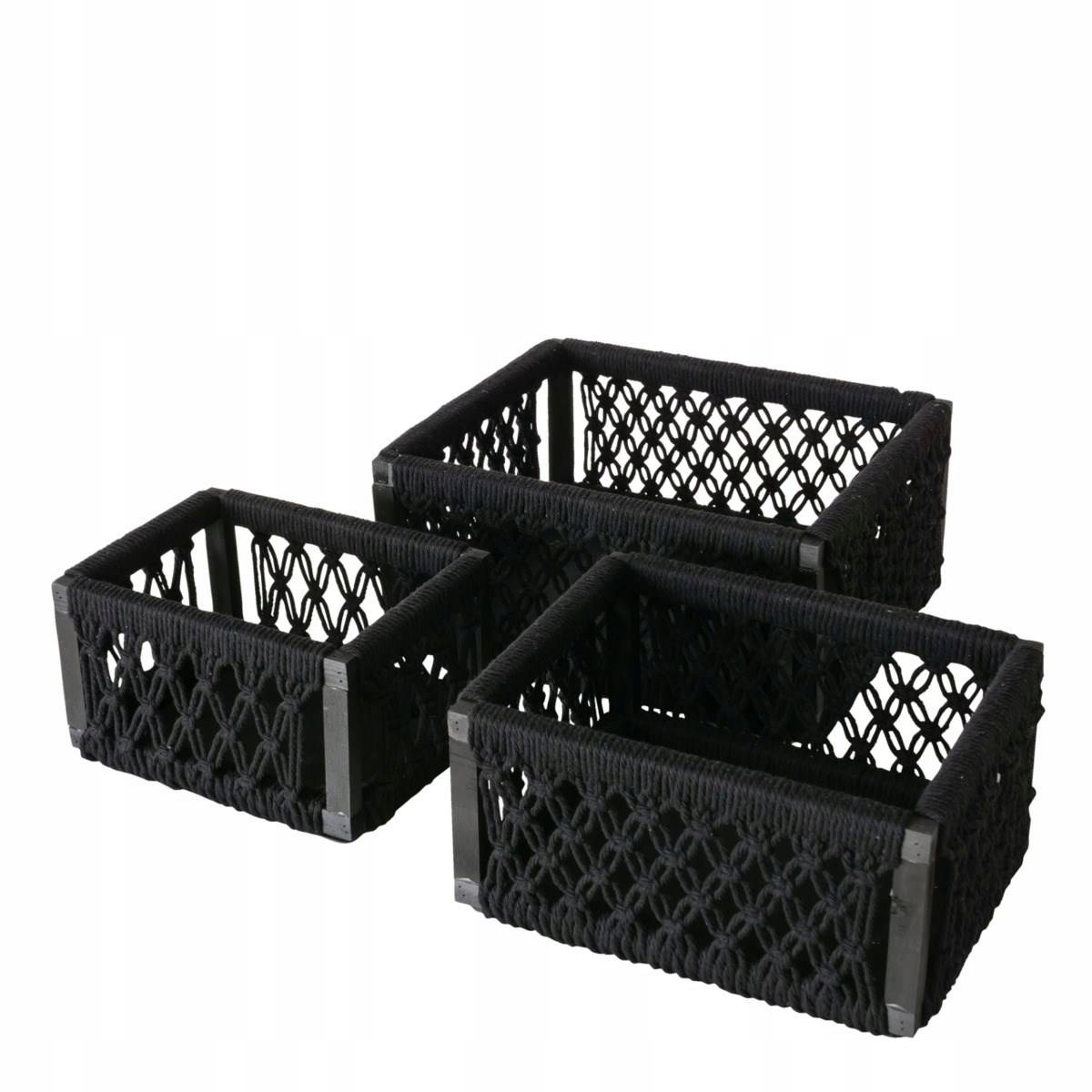 KOSZE DEKORACYJNE sosnowe PLECIONE x3 CZARNY KOSZ