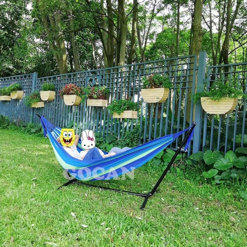 GOCAN Hamak Dwuosobowy 220x160cm 300kg Bawełna Do Ogrodu i Wnętrz Niebieski — miniatura 7