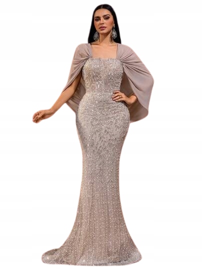 Shein Šaty Béžové S Flitry Maxi Glamour 38 1_B