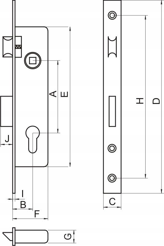 Zamek wpuszczany wąski LOB 90/35 wkładka Z935B Marka LOB