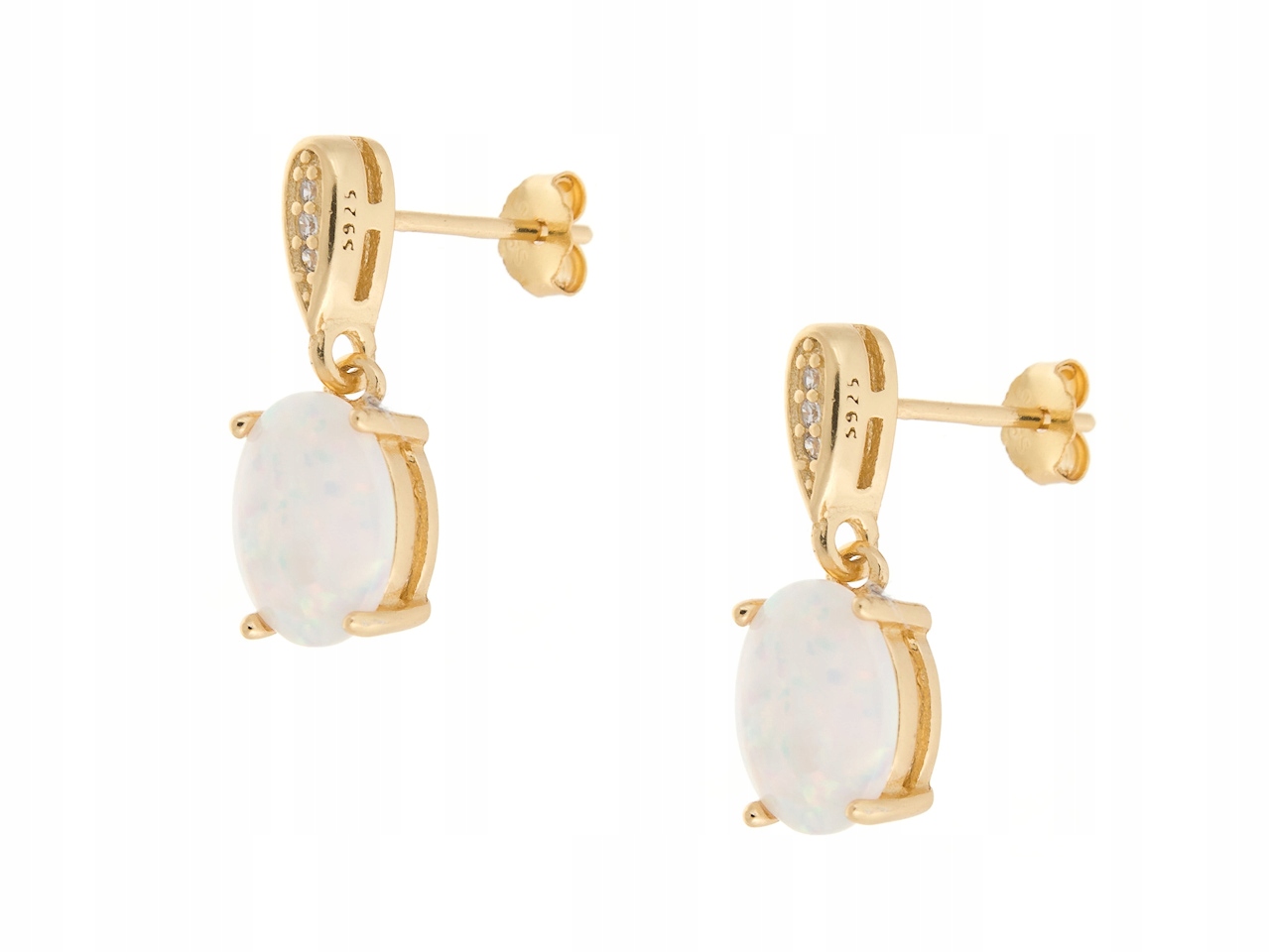 Piękne Srebrne Kolczyki Pozłocone Z Opalem