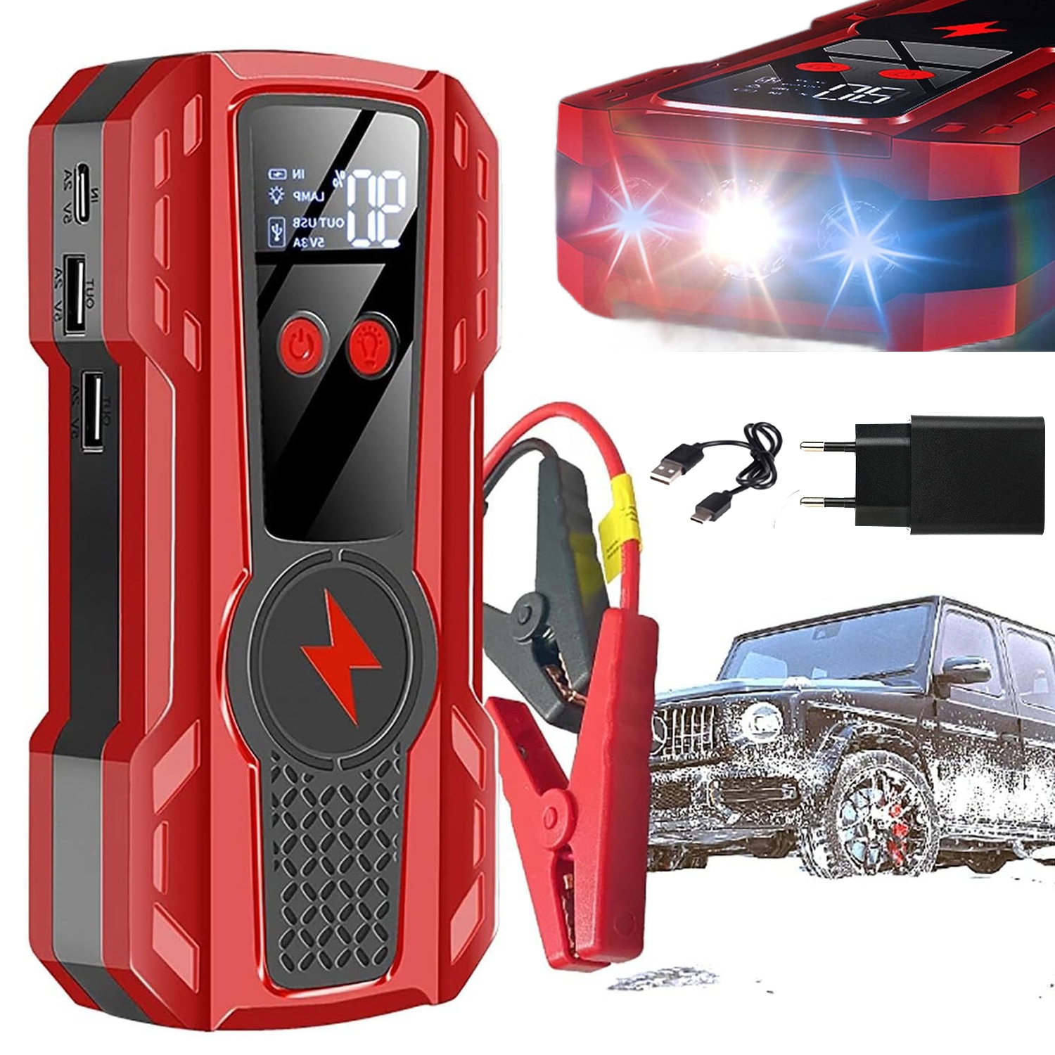 Startér Do Auta S Dvojitým Usb Výstupem Přenosná Powerbanka 20000 Mah