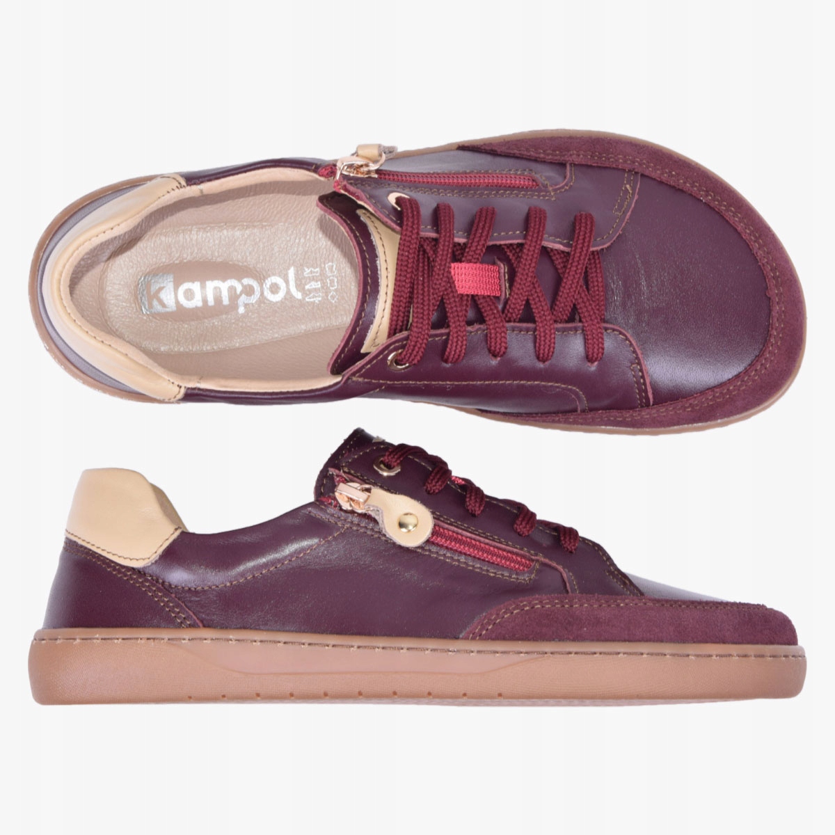 Buty Barefoot Damskie Szerokie Skórzane Skóra Minimalistyczne Bordowe 38