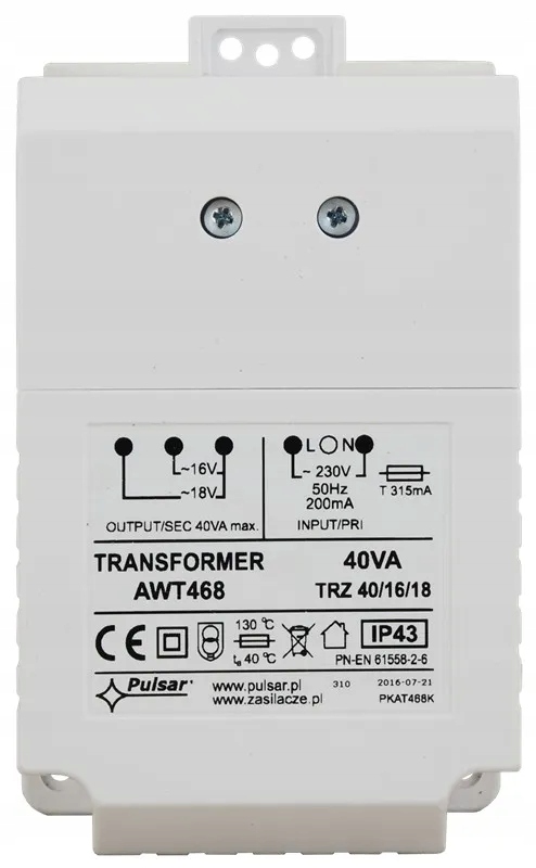 

AWT468 Pulsar Transformator Trz 40VA/16V/18V