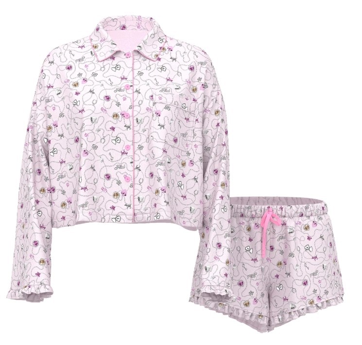 Saténové pyžamo Victoria's Secret Pink růžové s vzorem Xs (s)
