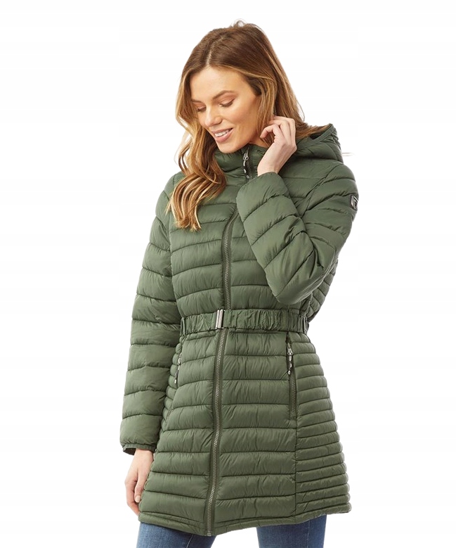 Trespass Prošívaná Zelená Bunda S Kapucí A Páskem 40 6BA