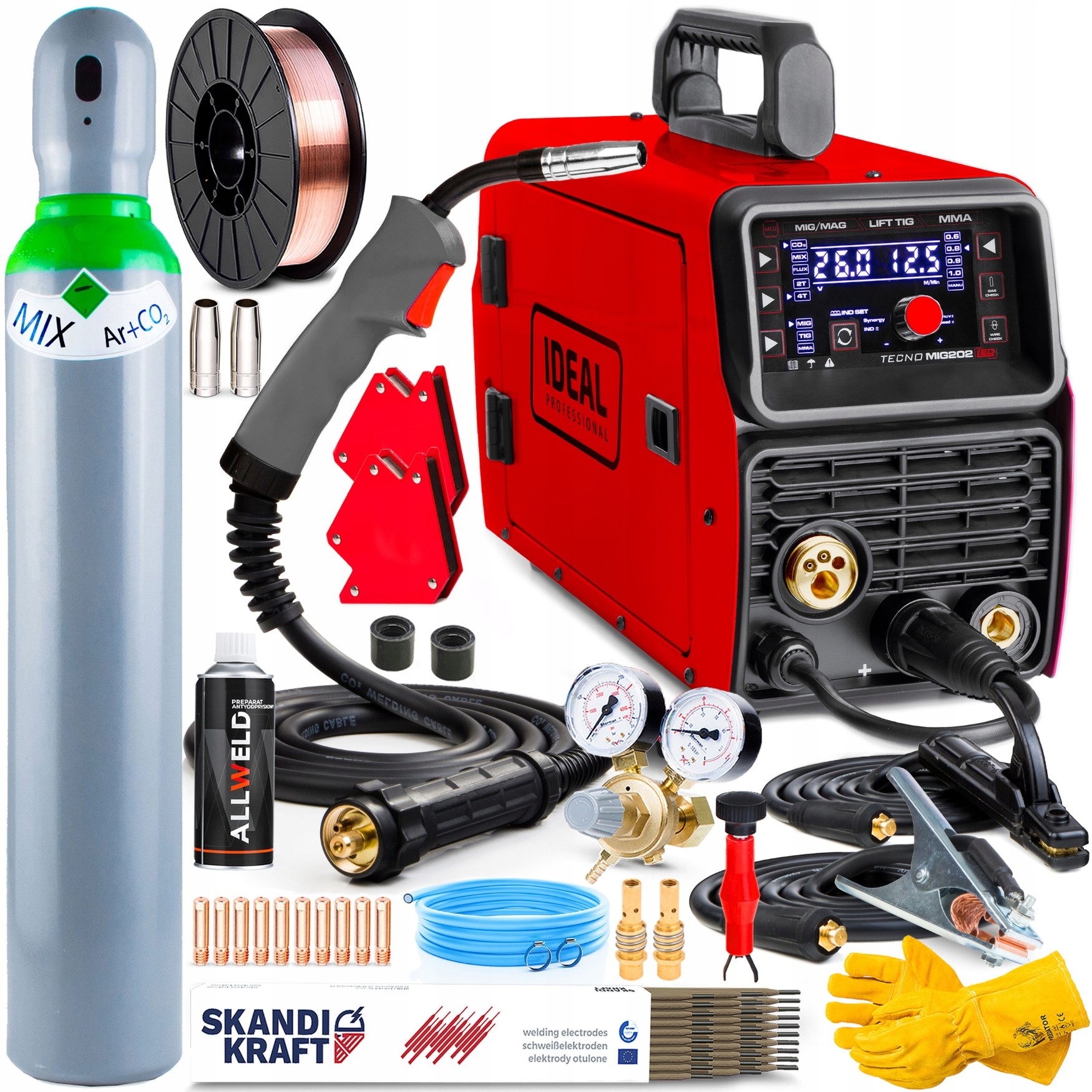 Poloautomatický Svařovací Stroj Ideal Tecno Mig 202 Led Mma Tig Synergic 200A 230V