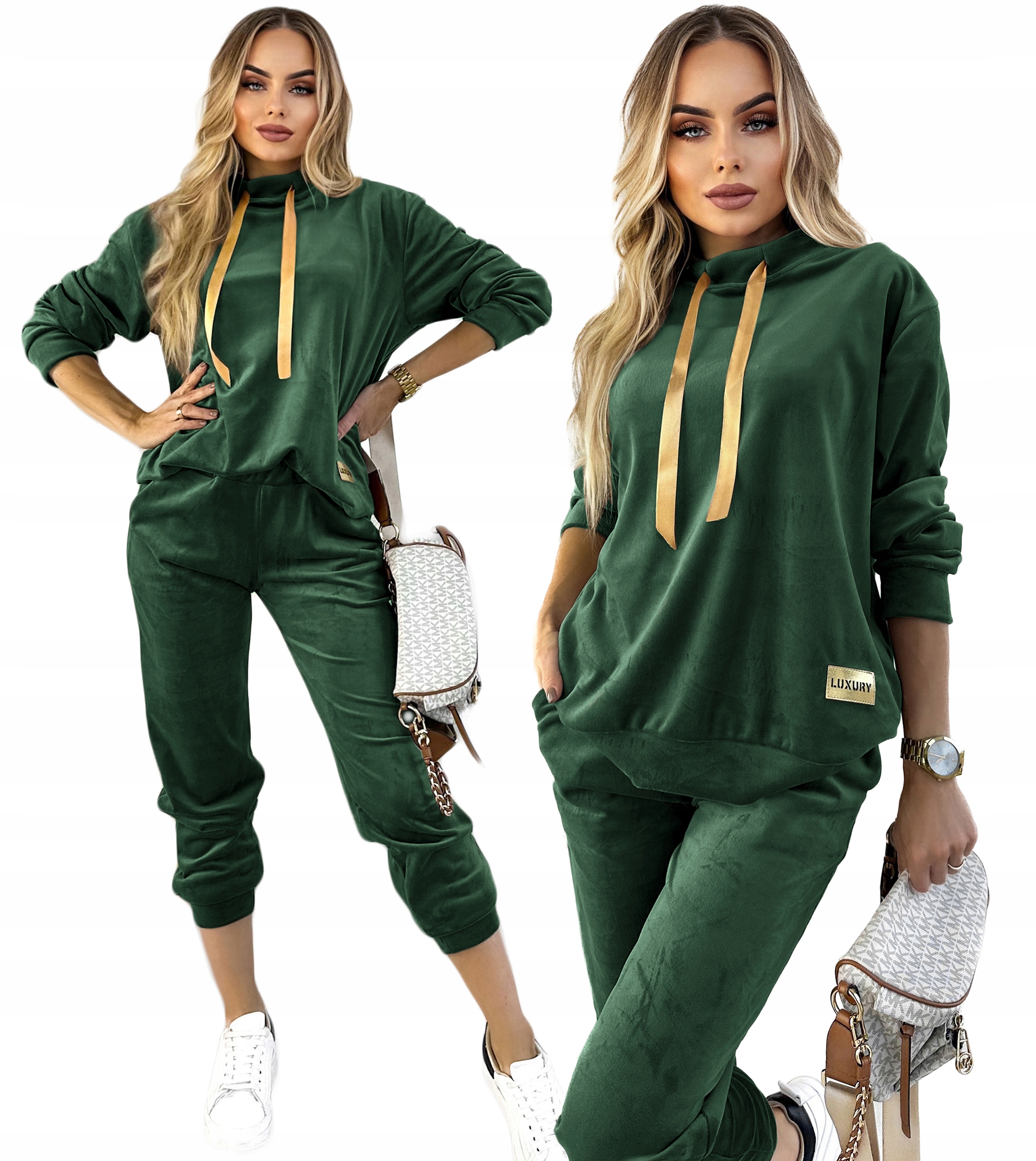 Welurowy komplet Premium Dres damski produkt polski satynowa taśma Nel