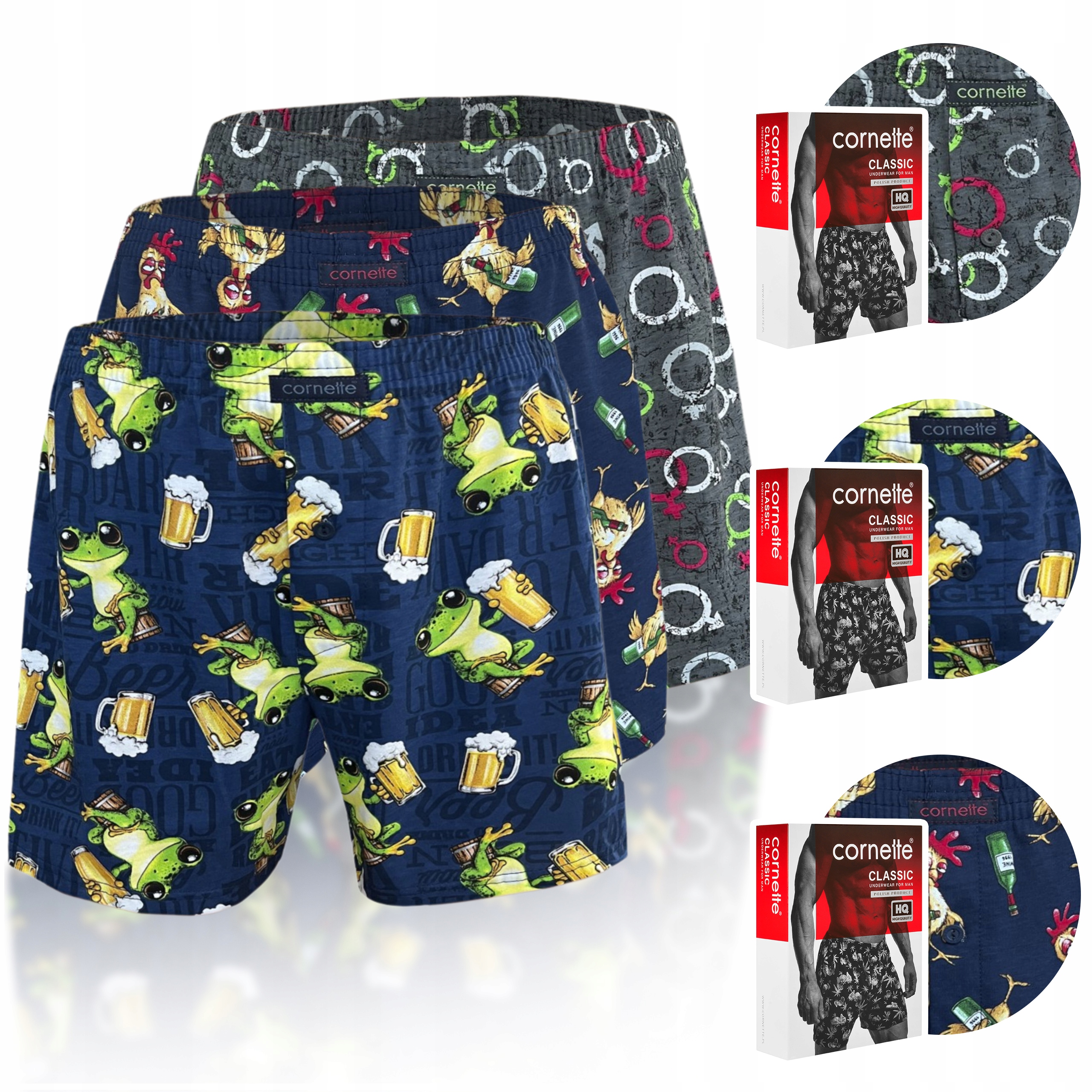 Cornette Pánské boxerky volného střihu, bavlněné, sada 3 kusů BM112 Classic, velikost M