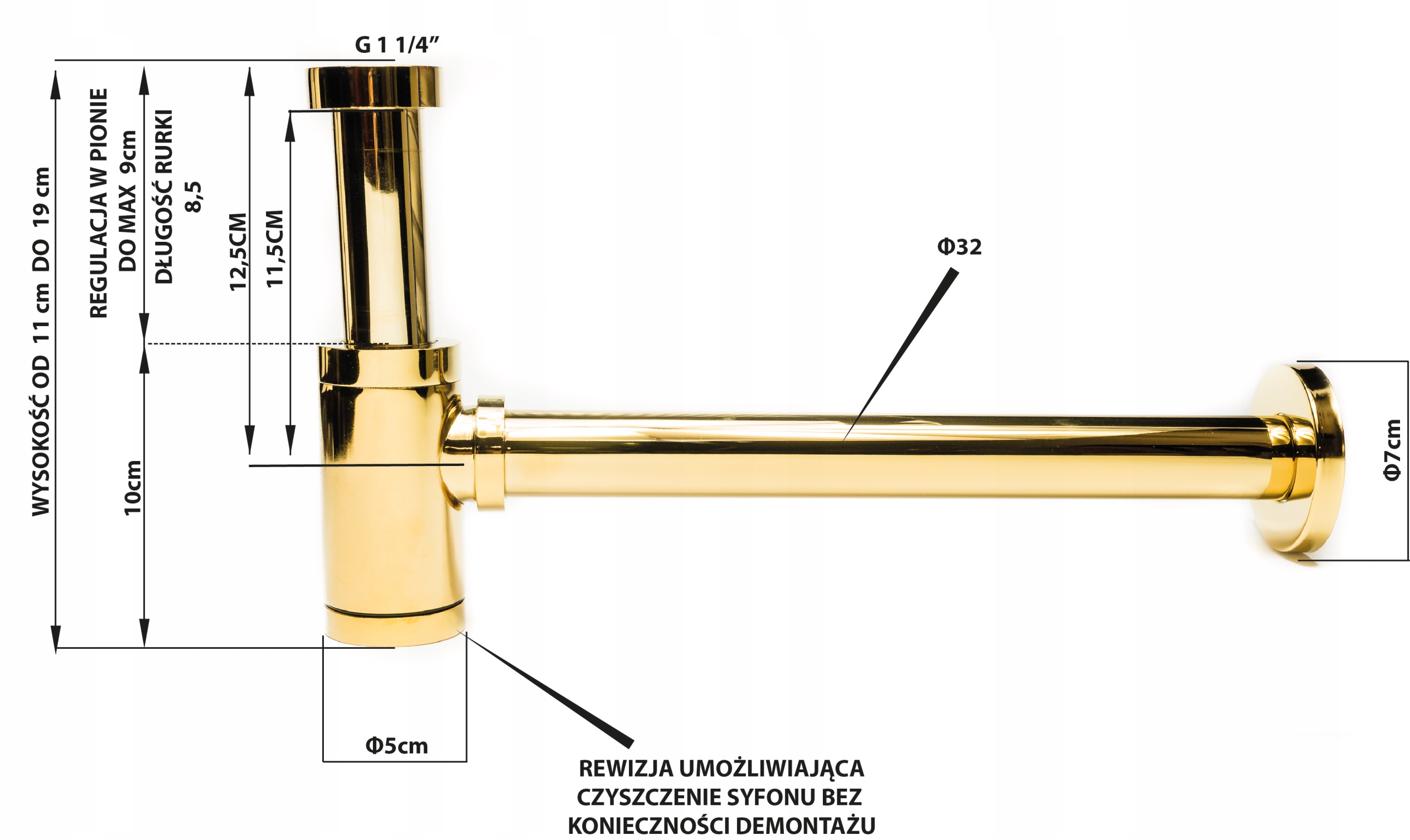 SYFON UMYWALKOWY UMYWALKA STAL NIERDZEWNA ZŁOTY Marka Aquaparts