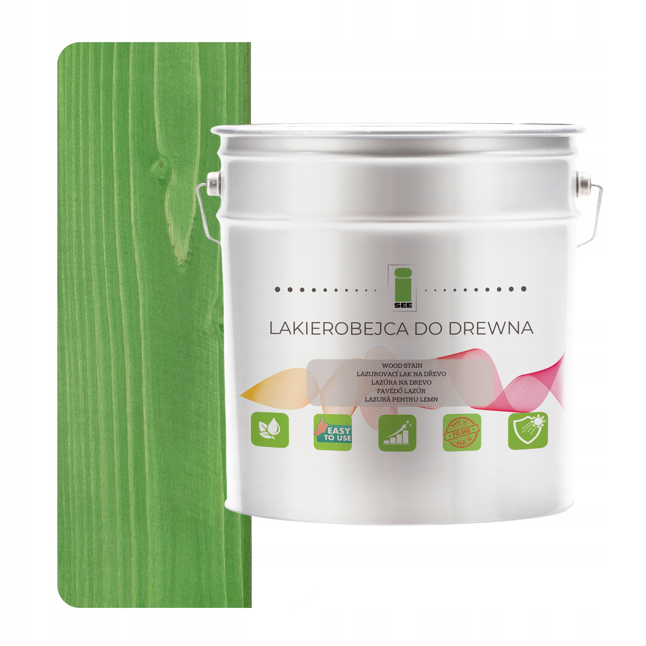 Lak na dřevo zelený, hydrofobní, bez zápachu, polomatný, 3v1 5L 6029