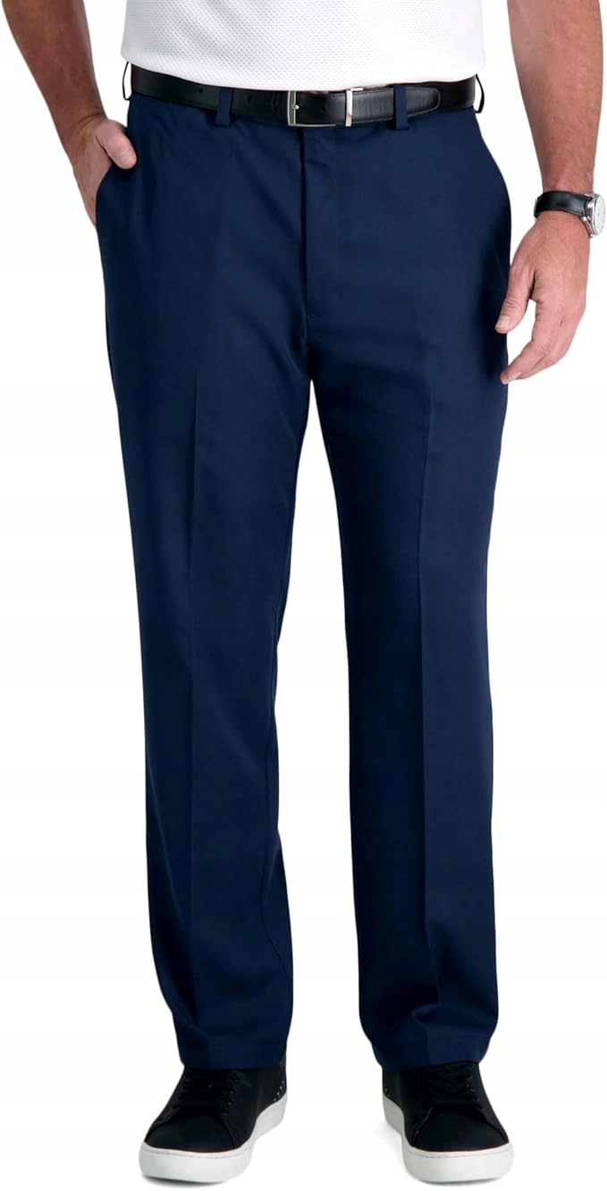 Haggar Tmavě Modré Elegantní Kalhoty Jednoduchého Střihu S Páskem 38/29 6FA