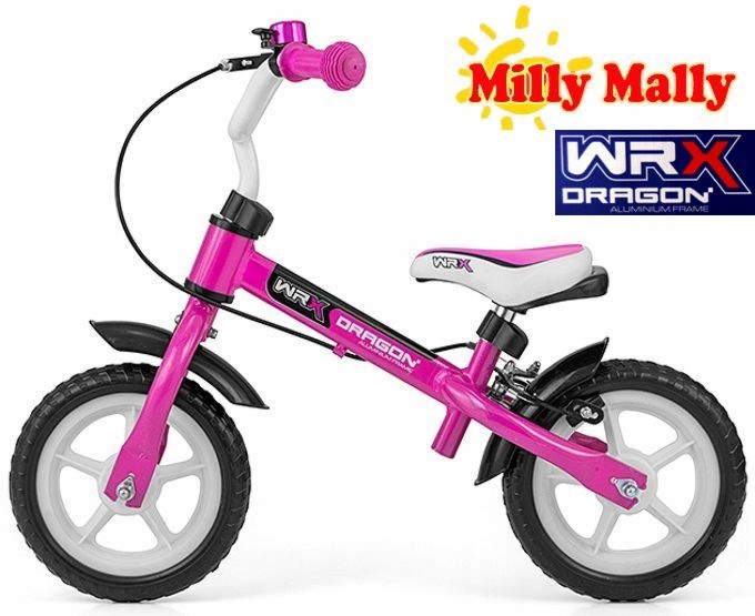 Lekki Aluminiowy Rowerek biegowy 10" Milly Mally Wrx Pink Hamulec