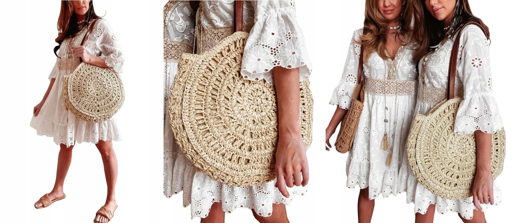 TOREBKA KOSZYK TORBA na RAMIĘ PLECIONA SHOPPER BAG Materiał dominujący inny