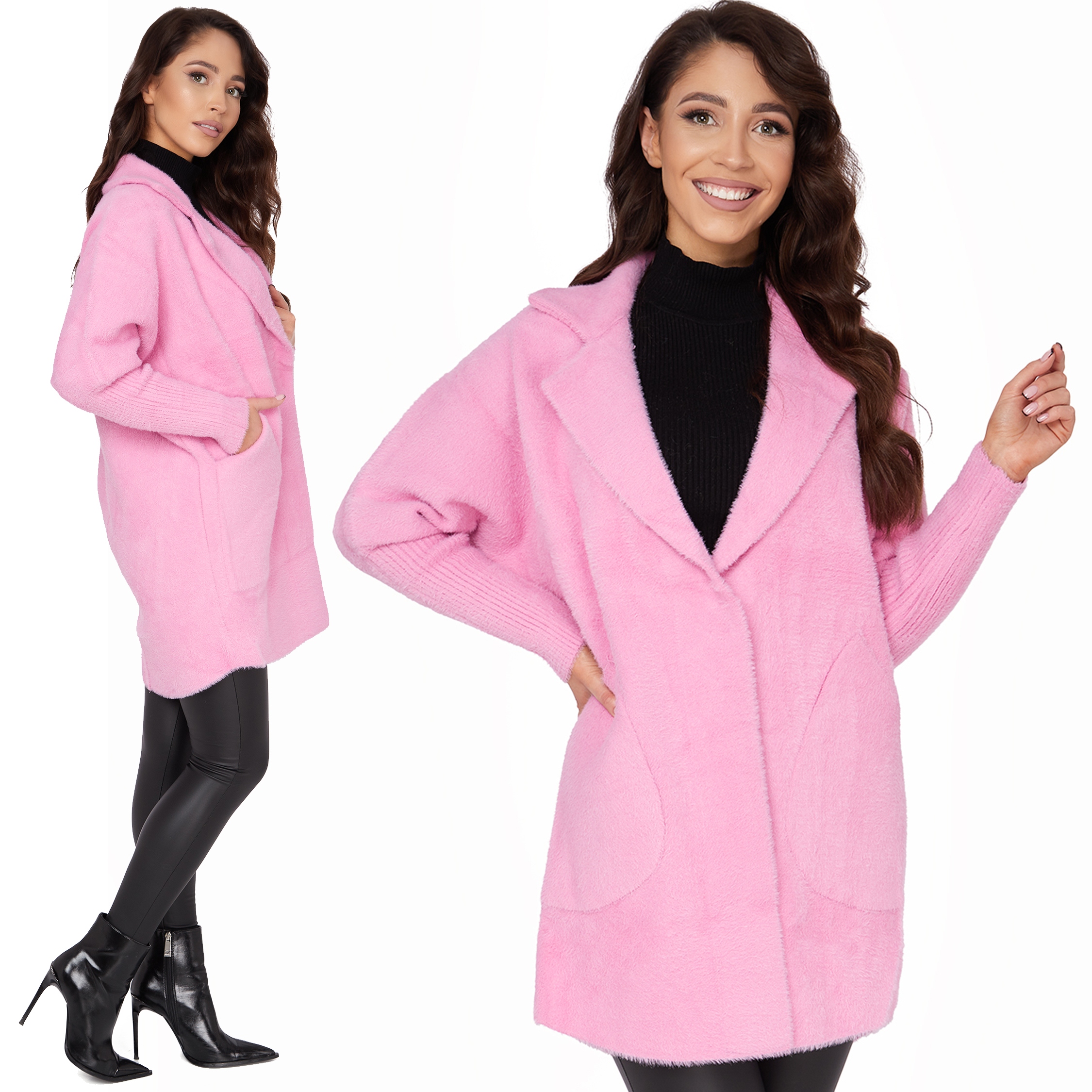 

830__PŁASZCZ Z Alpaki kołnierz stójka oversize