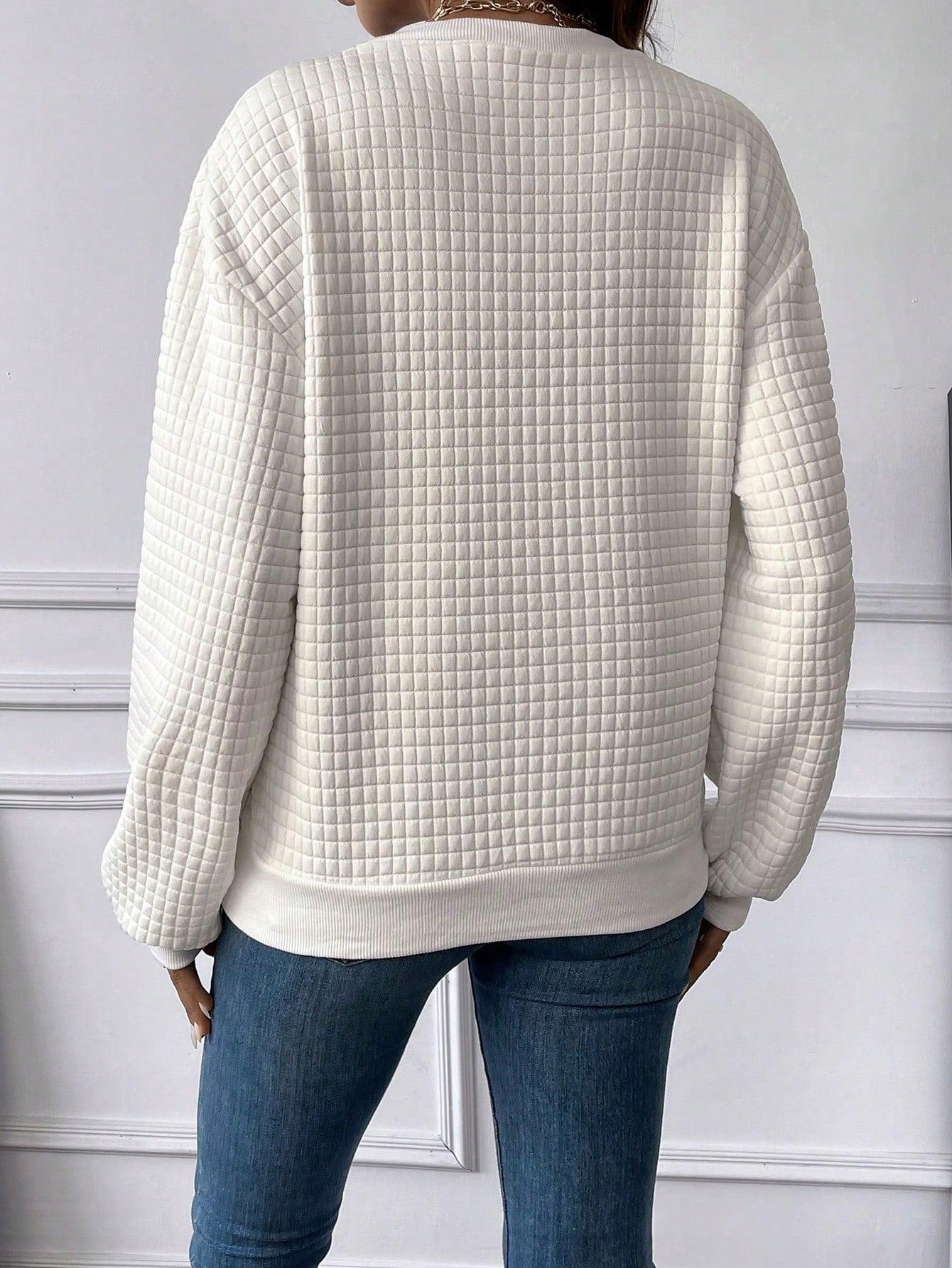 BIAŁA CIĄŻOWA BLUZA PIKOWANA TEKSTURA KLASYCZNA PROSTA DŁUGI RĘKAW SHEIN 38 Kolor biały