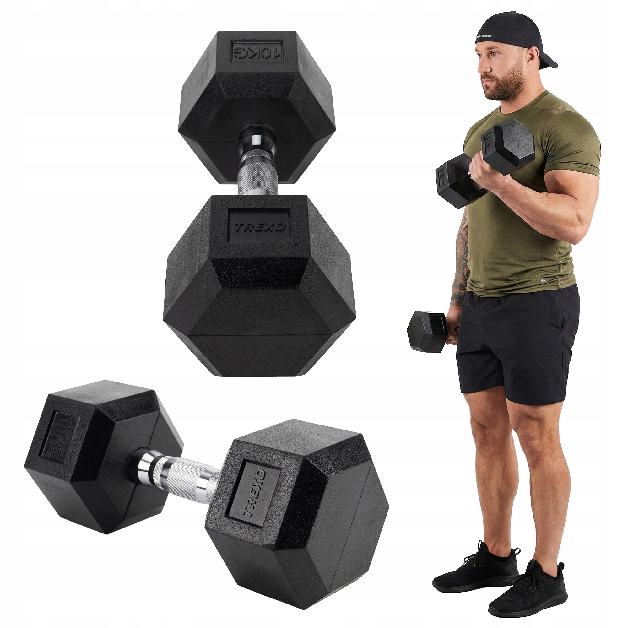 Ogumowany Żeliwny Hantel Do Ćwiczeń Xtrexo Hex Antypoślizgowy Ciężarek 10KG