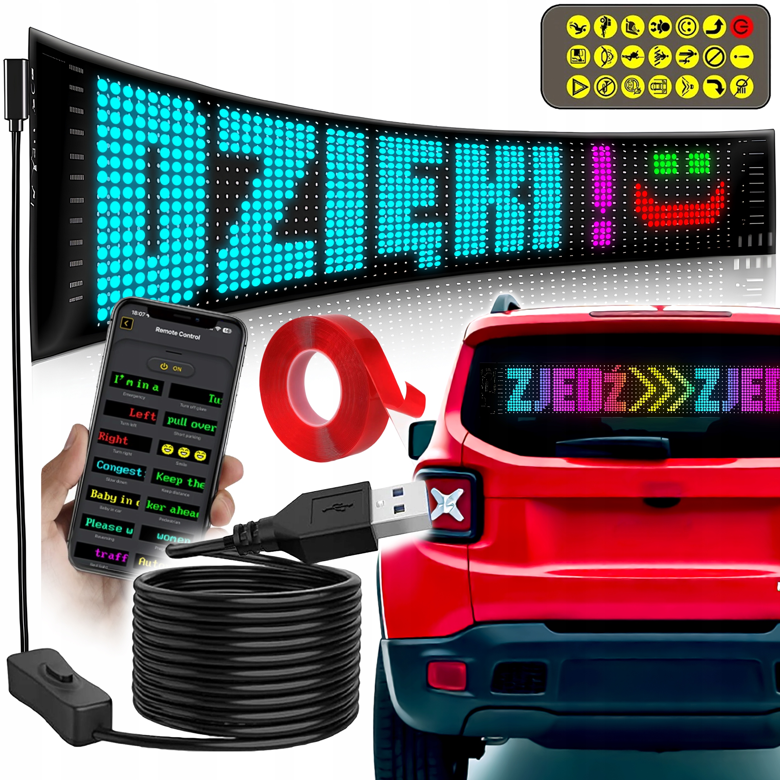 Signalizátor gestů Ruka Text Lampa na zadní sklo auta Led 59x12 cm