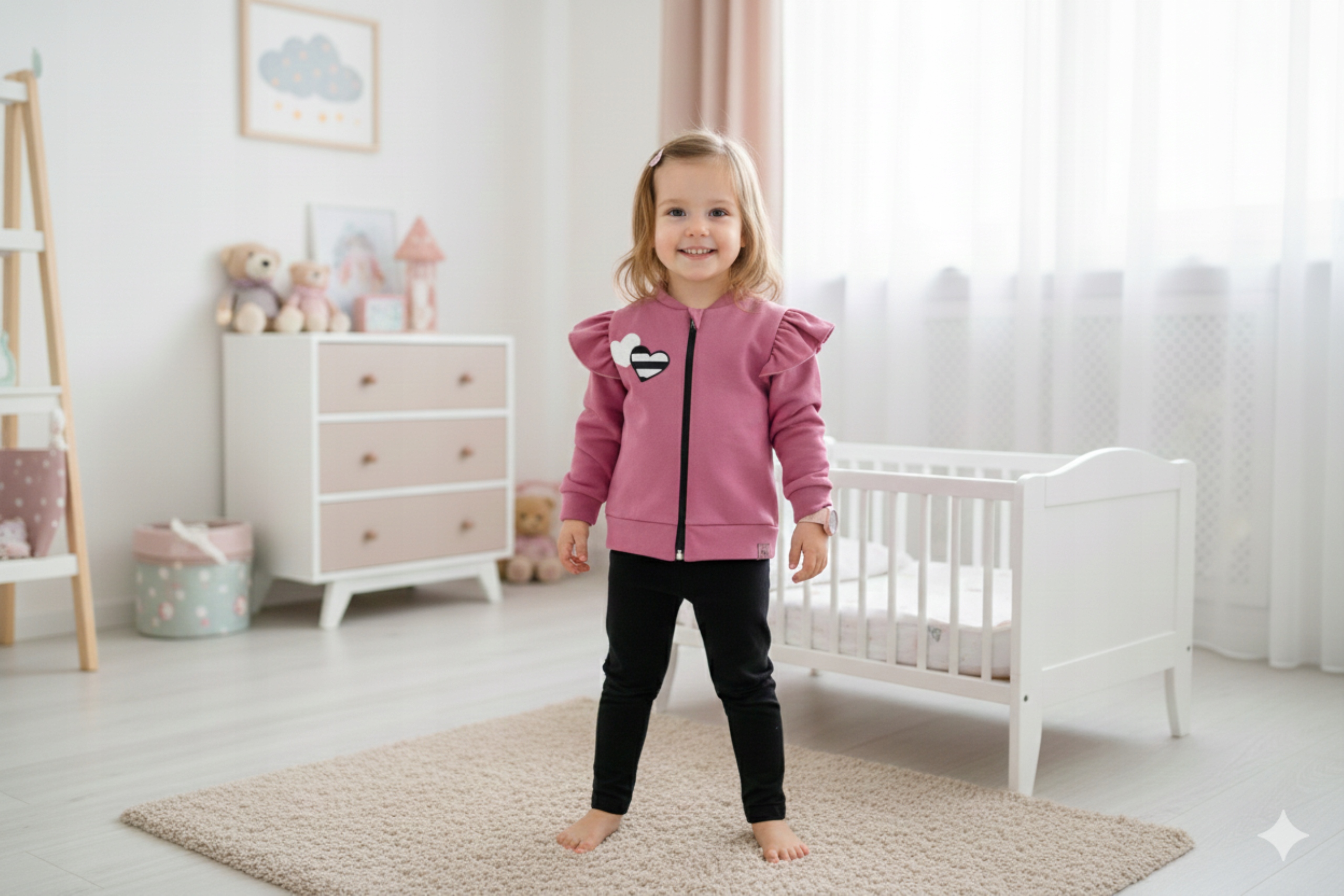 Mrofi Dres Dziewczęcy komplet sportowy Bluza różowa+czarne spodnie Roz. 92
