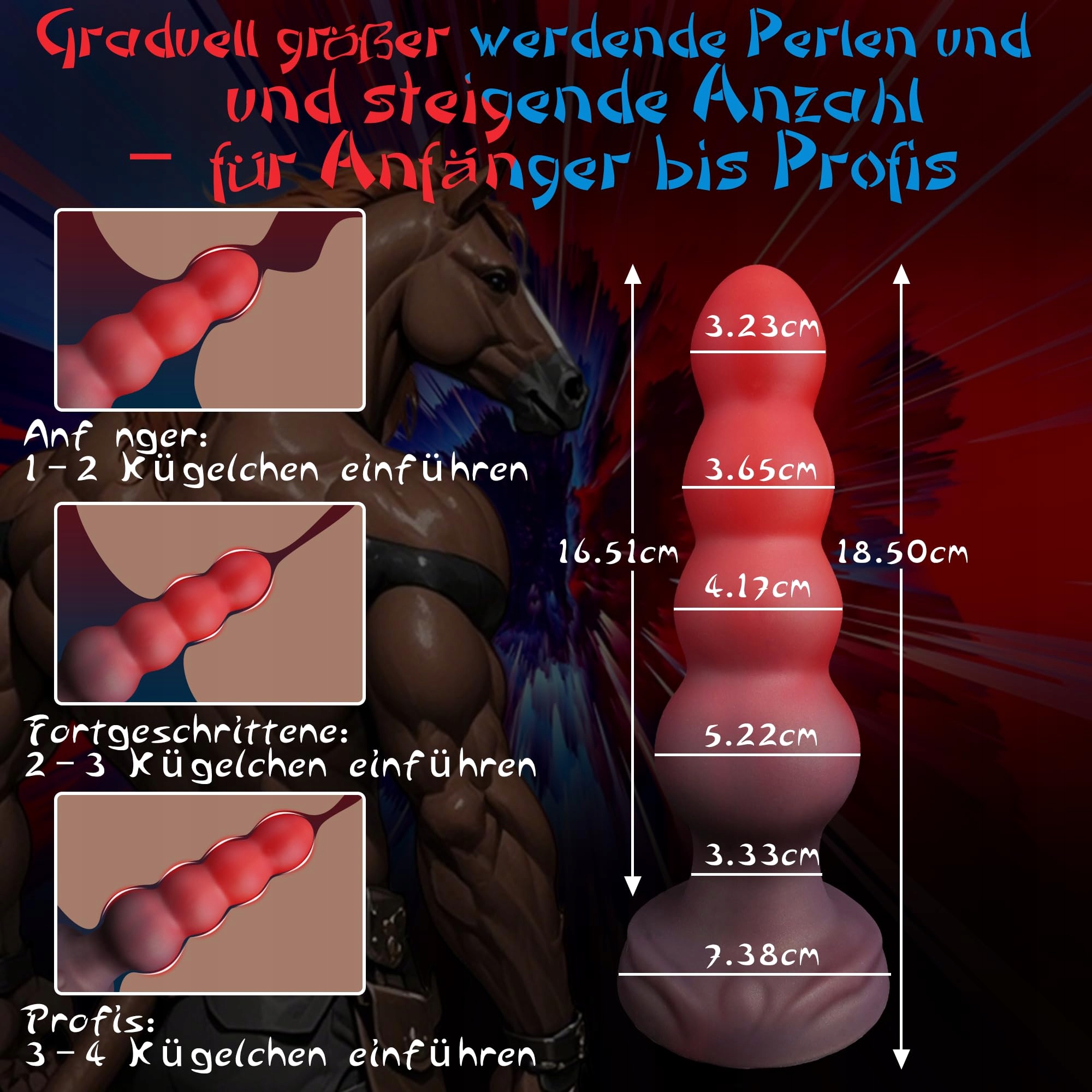 KNOT Dildo Analny z 4 Kulami 18.5cm Fantasy Dildo z Przyssawką Silikonowy — miniatura 2