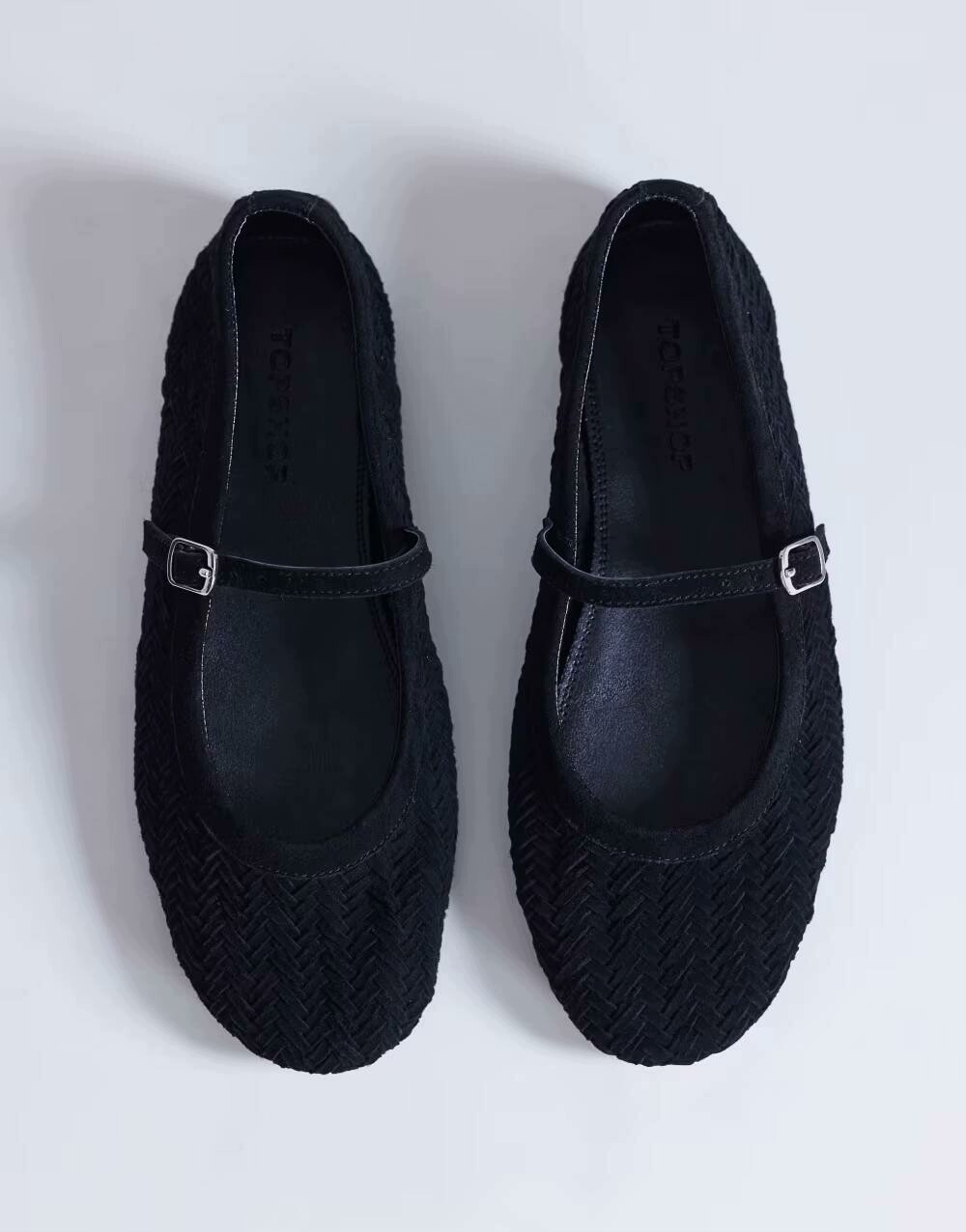 Topshop Semišové Černé Baleríny S Přezkami B25__37