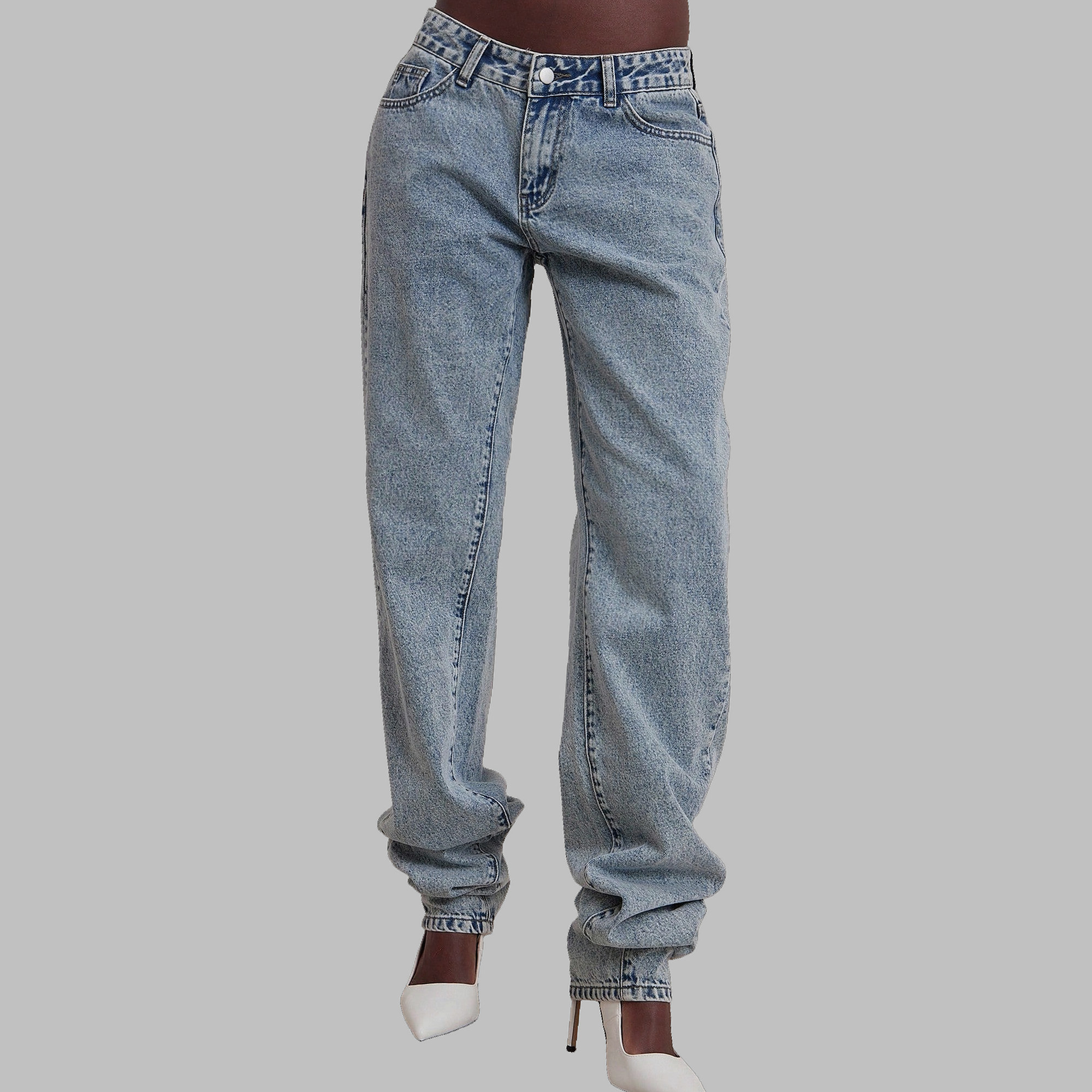 Dámské Džíny Mom Fit s nízkým pasem Modré Casual Shein 27