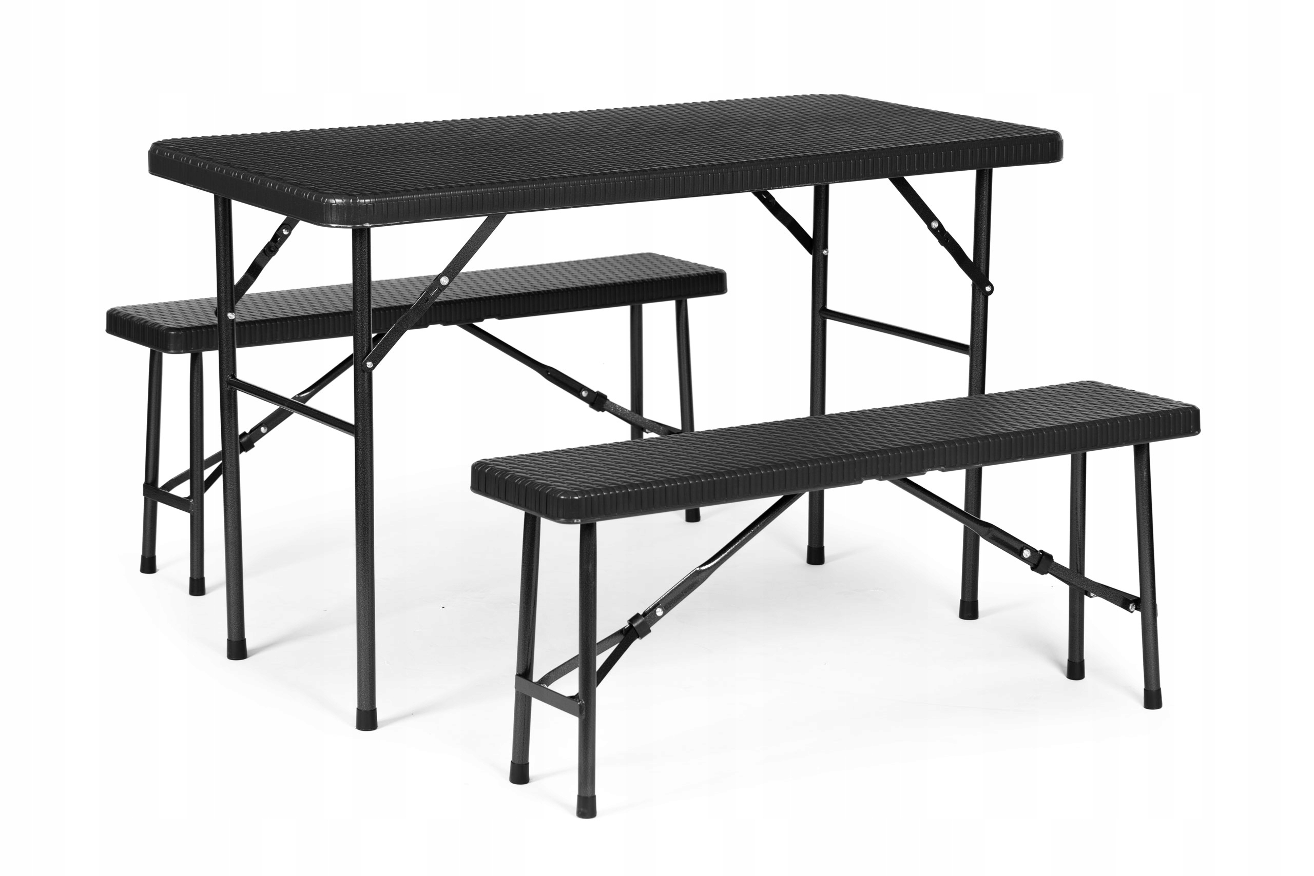 Zestaw cateringowy stół 120 cm 2 ławki komplet bankietowy do ogrodu czarny