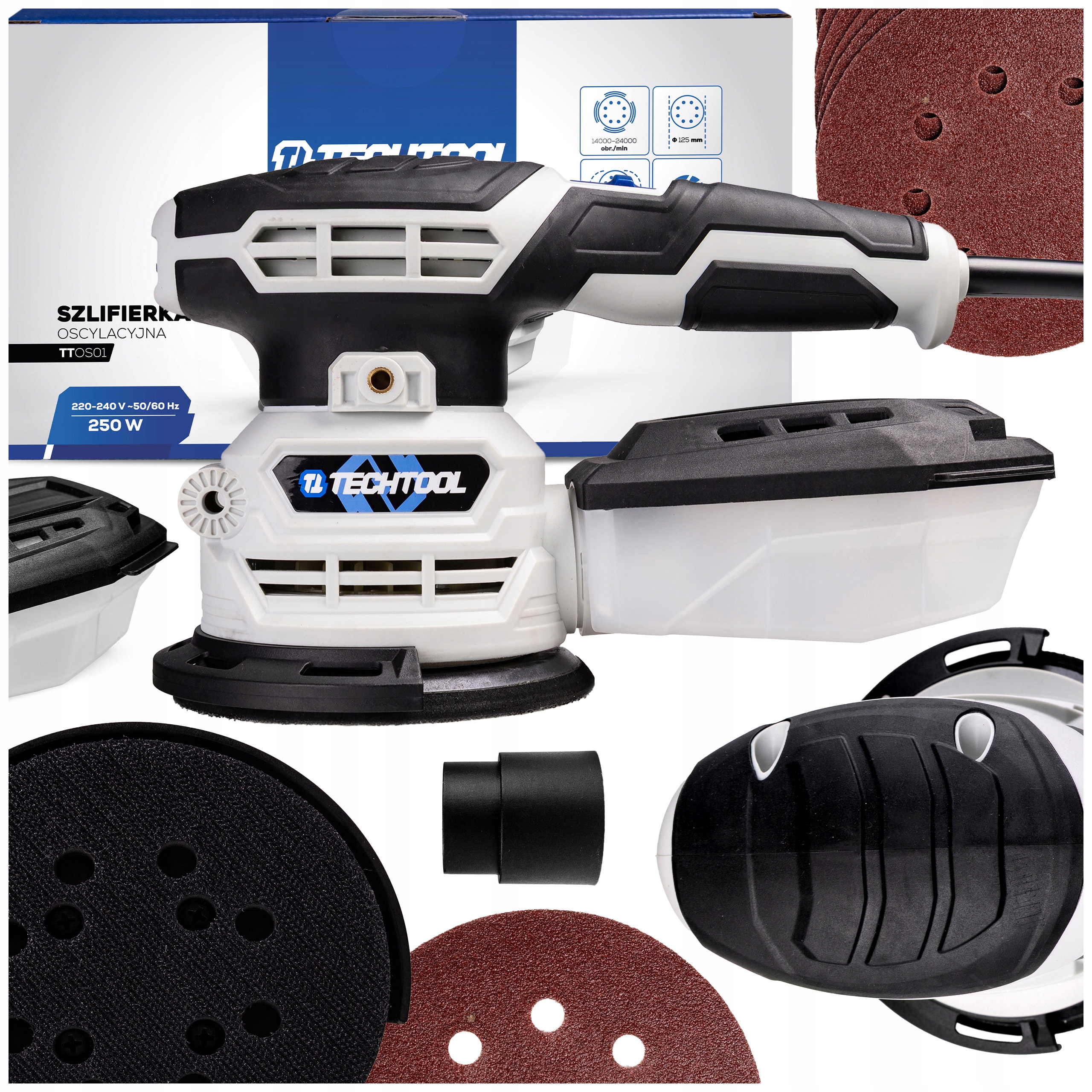 Excentrická Bruska Na Dřevo Oscilační 125 MM Brusné Papíry 10 Ks