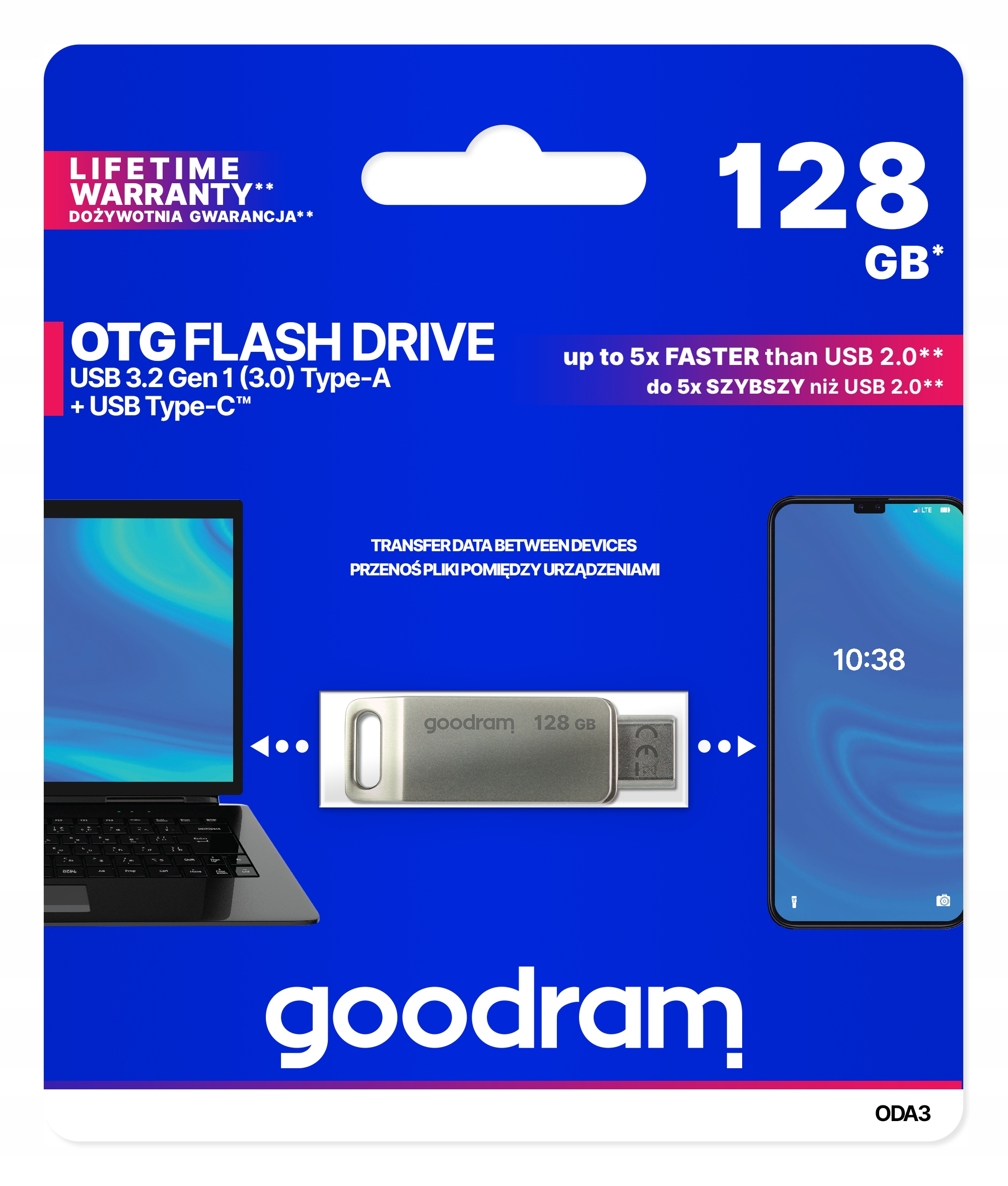 Pendrive GOODRAM 128 GB ODA3 USB 3.2 Dual Drive Pojemność 128 GB