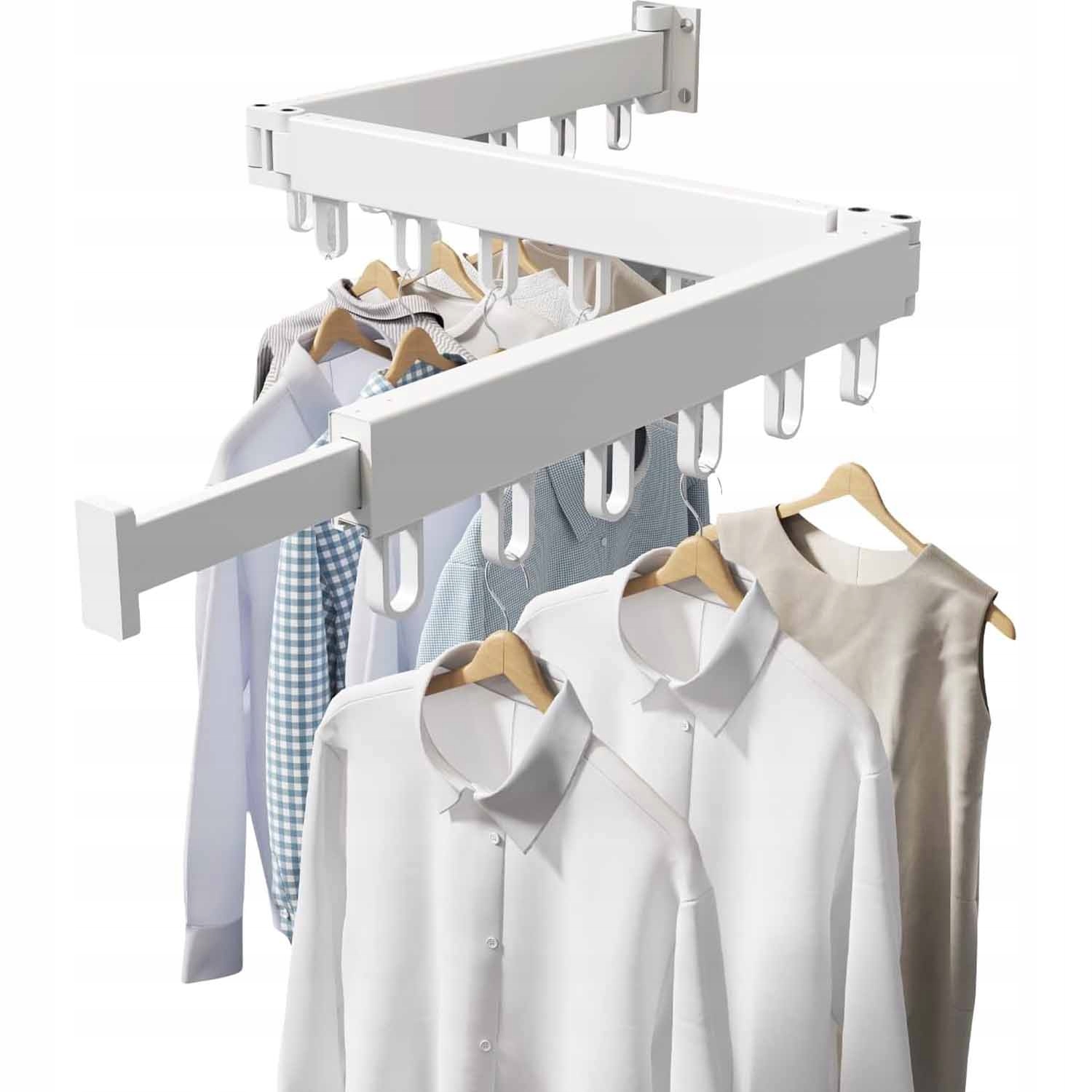 Rozkládací Věšák Na Oblečení, Nástěnná Tyč, Skládací Sušák, 18 Háčků