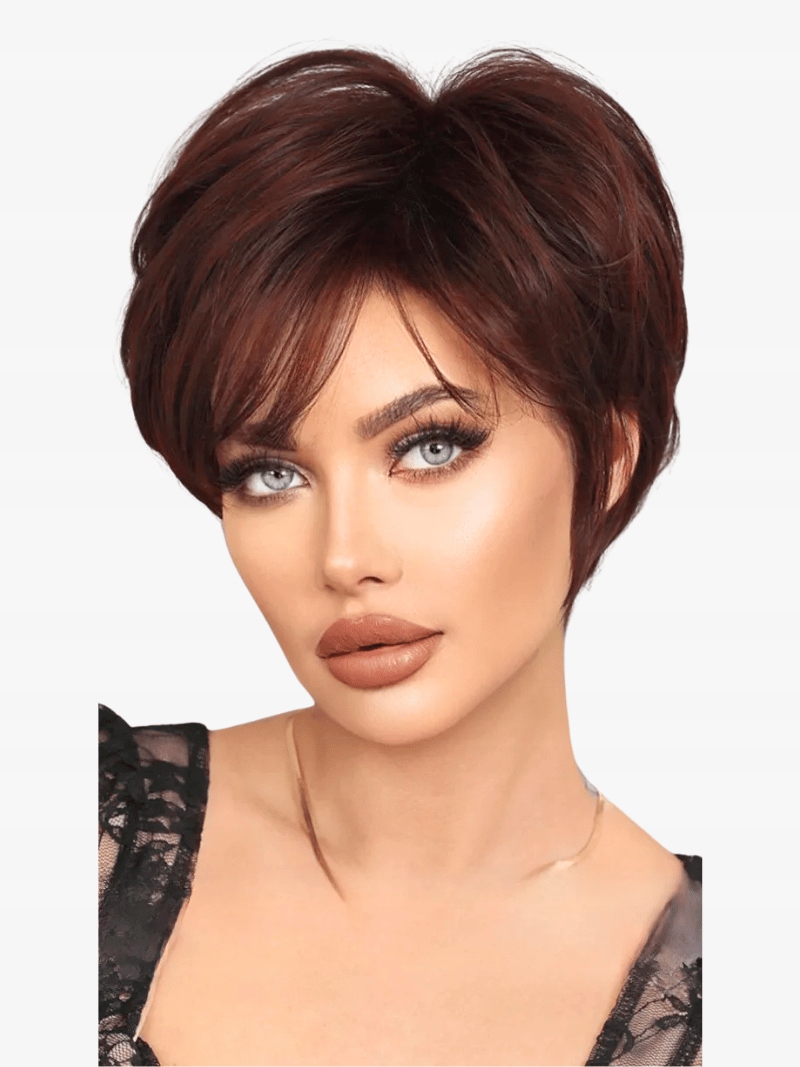 Krótka peruka ciemny fiolet włosy syntetyczne MW1058-1 czepek