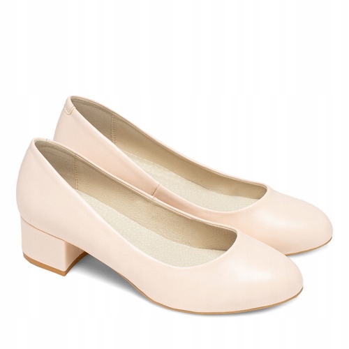 Brilu Polskie Ślubne Czółenka Niski Obcas Mistle Cieliste Ecru 41