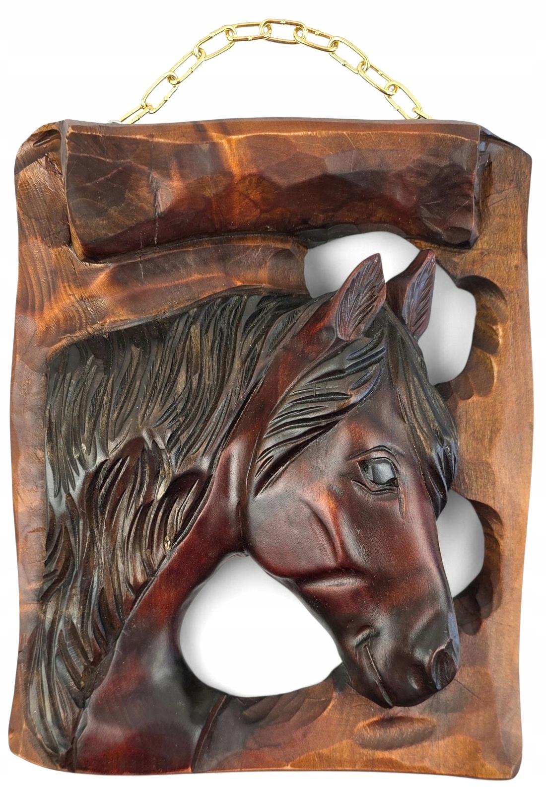 Podkova na šťastie Drevená vyrezávaná hlava koňa Socha na stenu 24x20