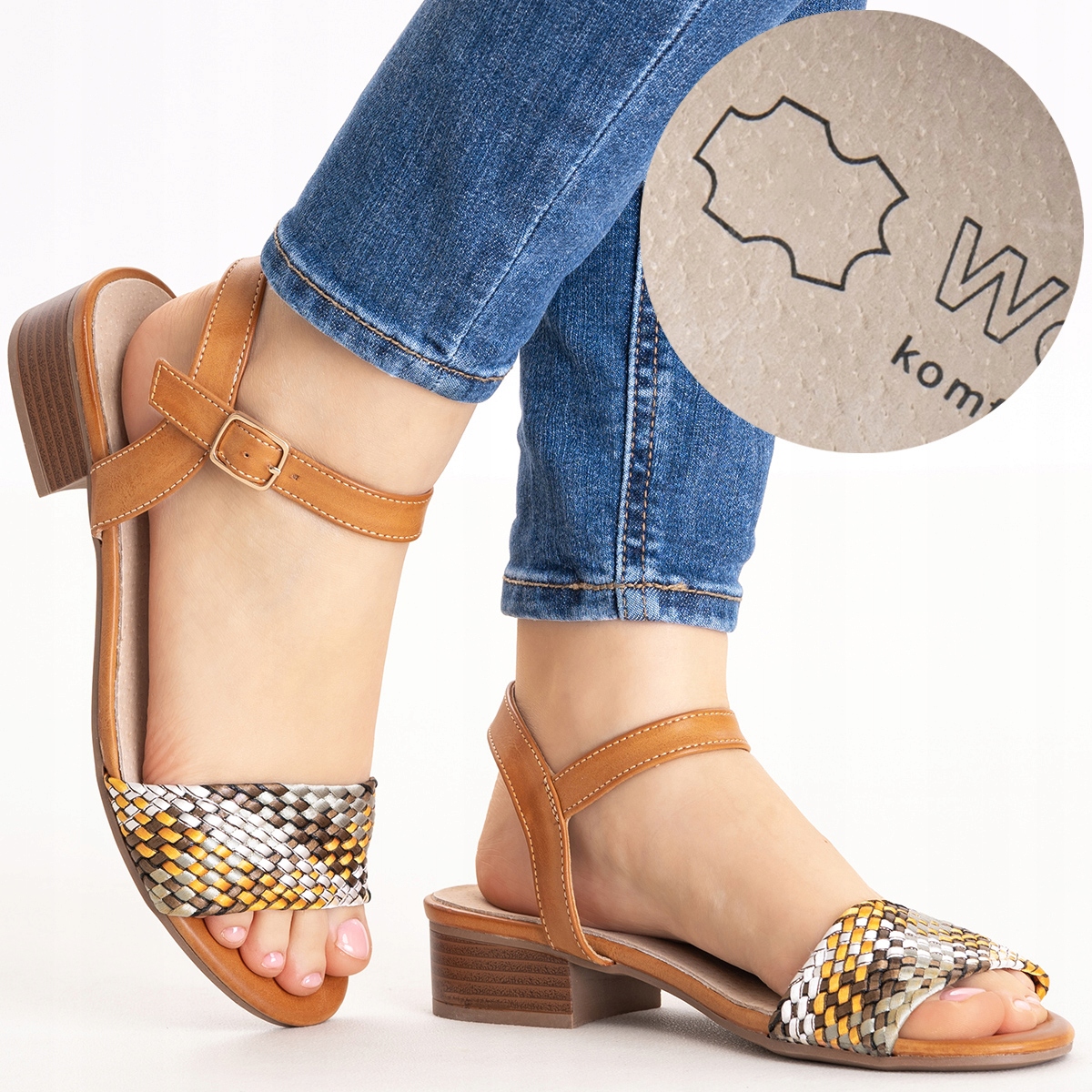 Sandály na podpatku vč. kůže, pletené, úhledné a pohodlné Wojtyłko 38