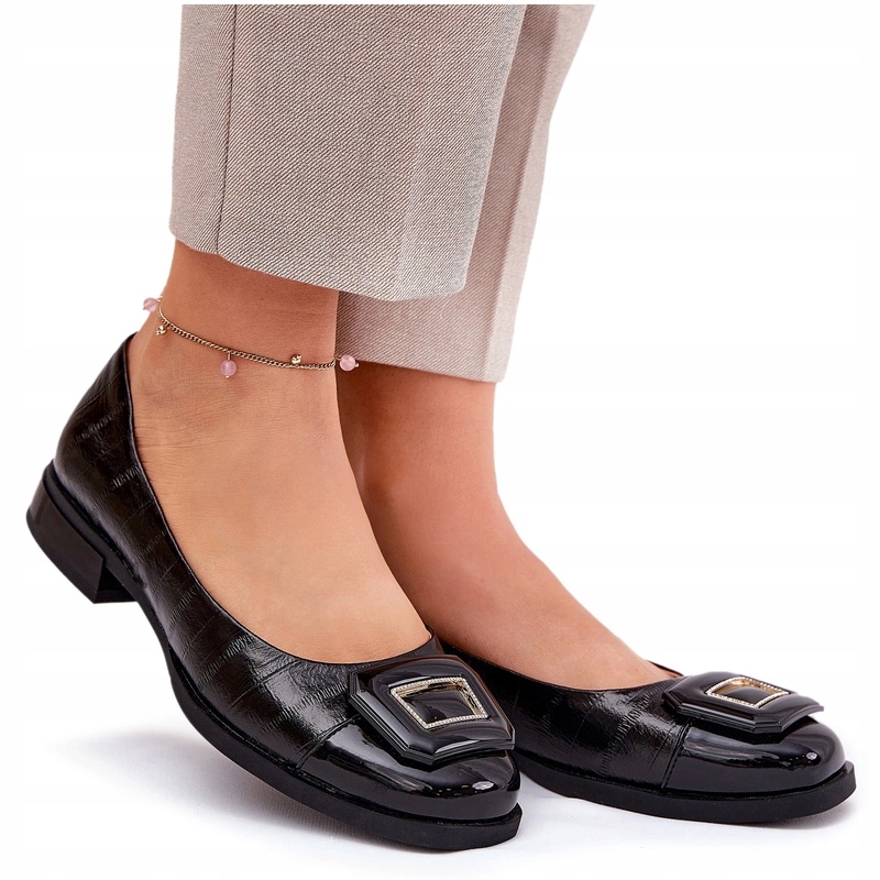 Elegantní Kožené Baleríny S Ozdobou A Plochým Podpatkem D&a MK51-059 Černé 36