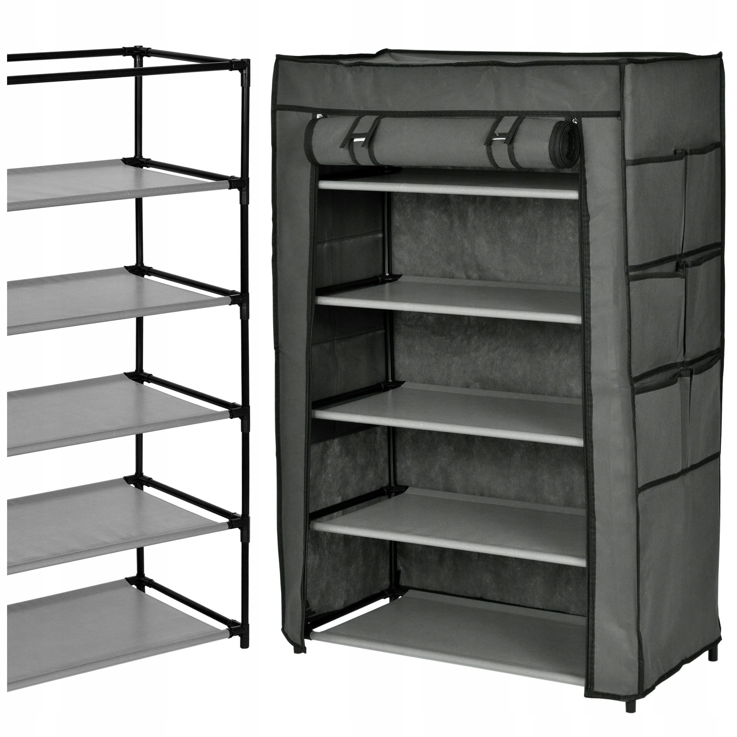 SZAFKA MATERIAŁOWA NA BUTY OBUWIE SKŁADANA REGAŁ STOJAK Z PÓŁKAMI ANTRACYT