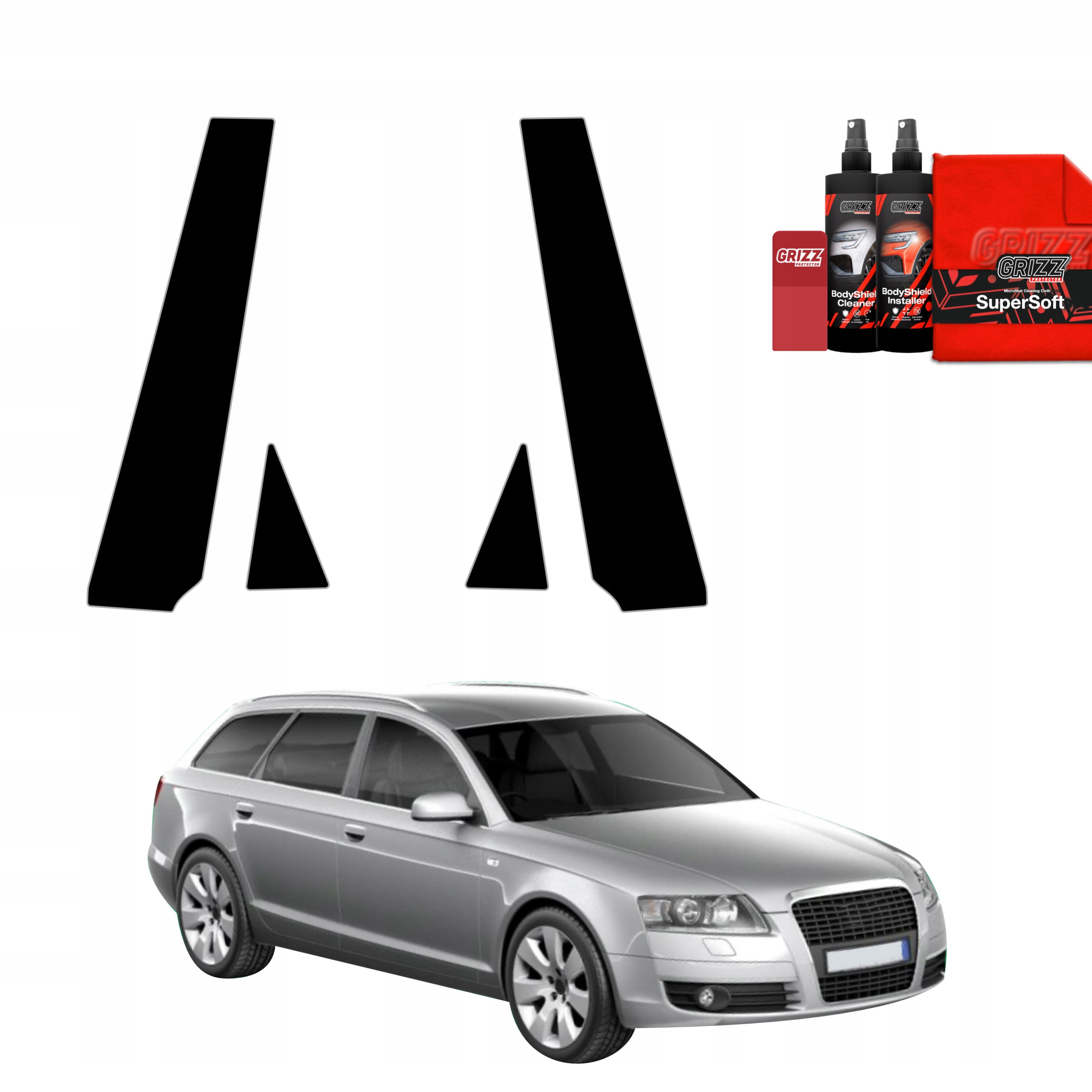 4v1 Černá fólie na sloupky pro Audi A6 C6 Avant (2004-2008)