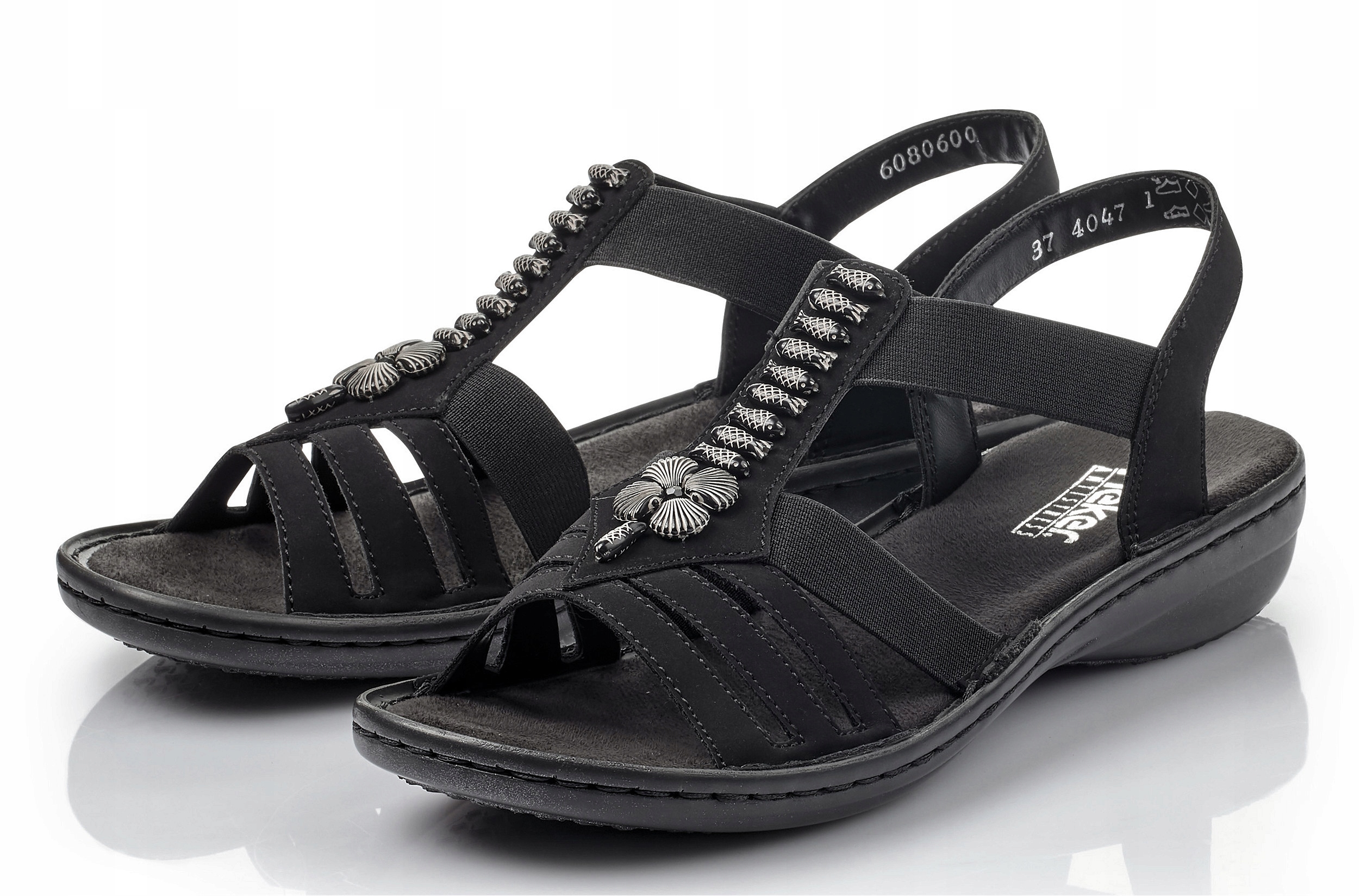 Rieker płaskie sandałki paseczki czarne r38