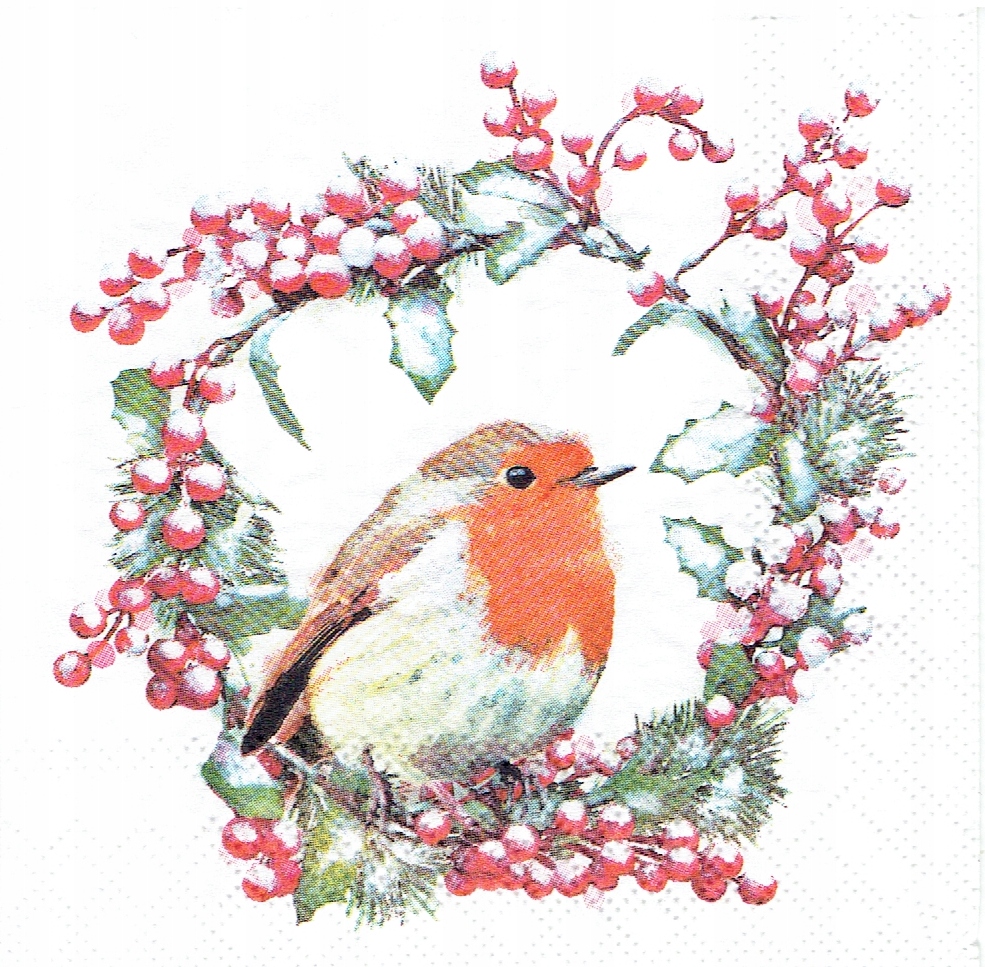 Serwetka papierowa Mała 25x25cm decoupage 44M Ptak ptaszek ostrokrzew 1 szt